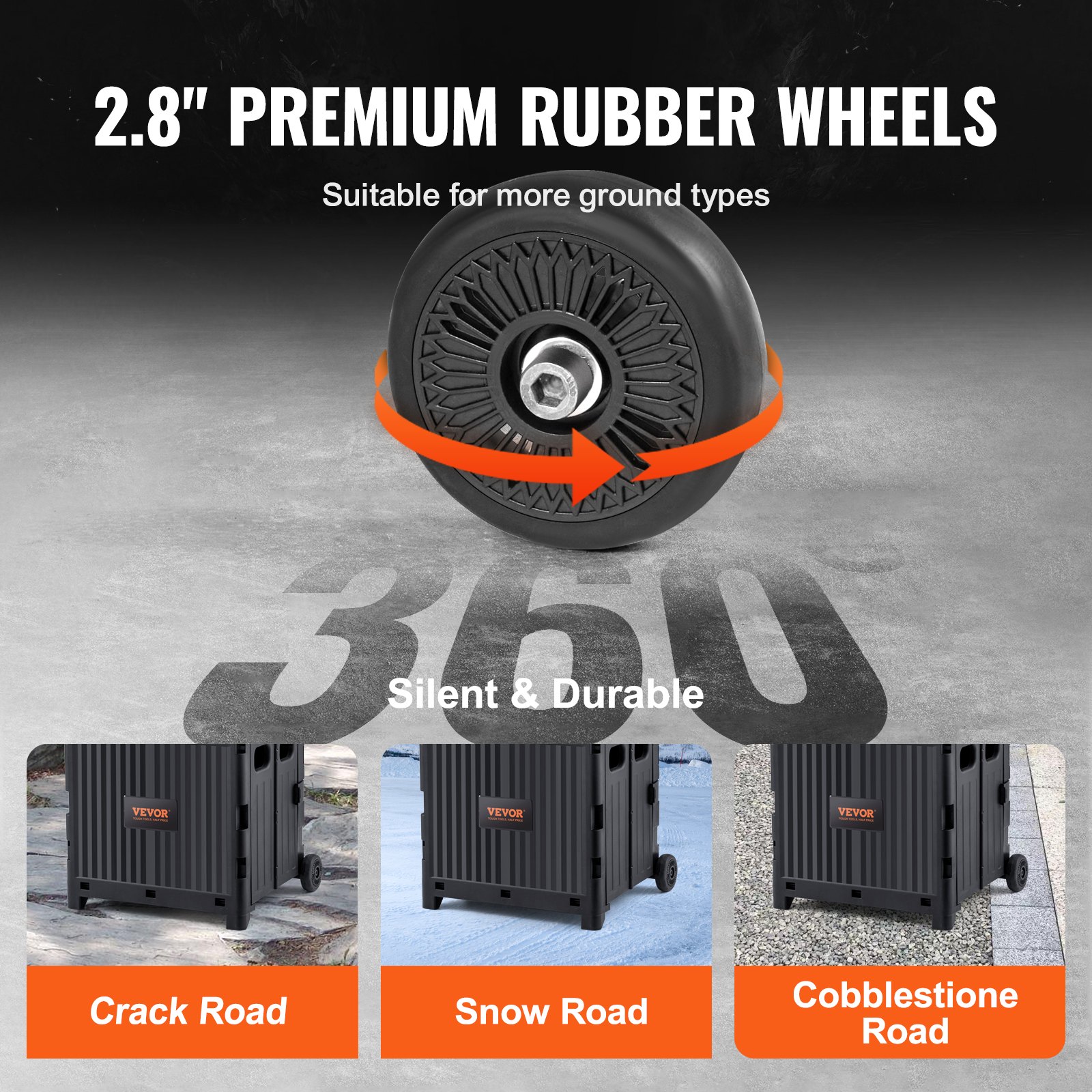 VEVOR Boodschappentrolley Opvouwbaar 24,9 kg (Dynamisch) / 36,2 kg (Statisch) Trolley van PP-mand en robuuste rubberen wielen Boodschappenmand Boodschappentrolley Opvouwbare box met wielen bedwingt alle soorten terrein