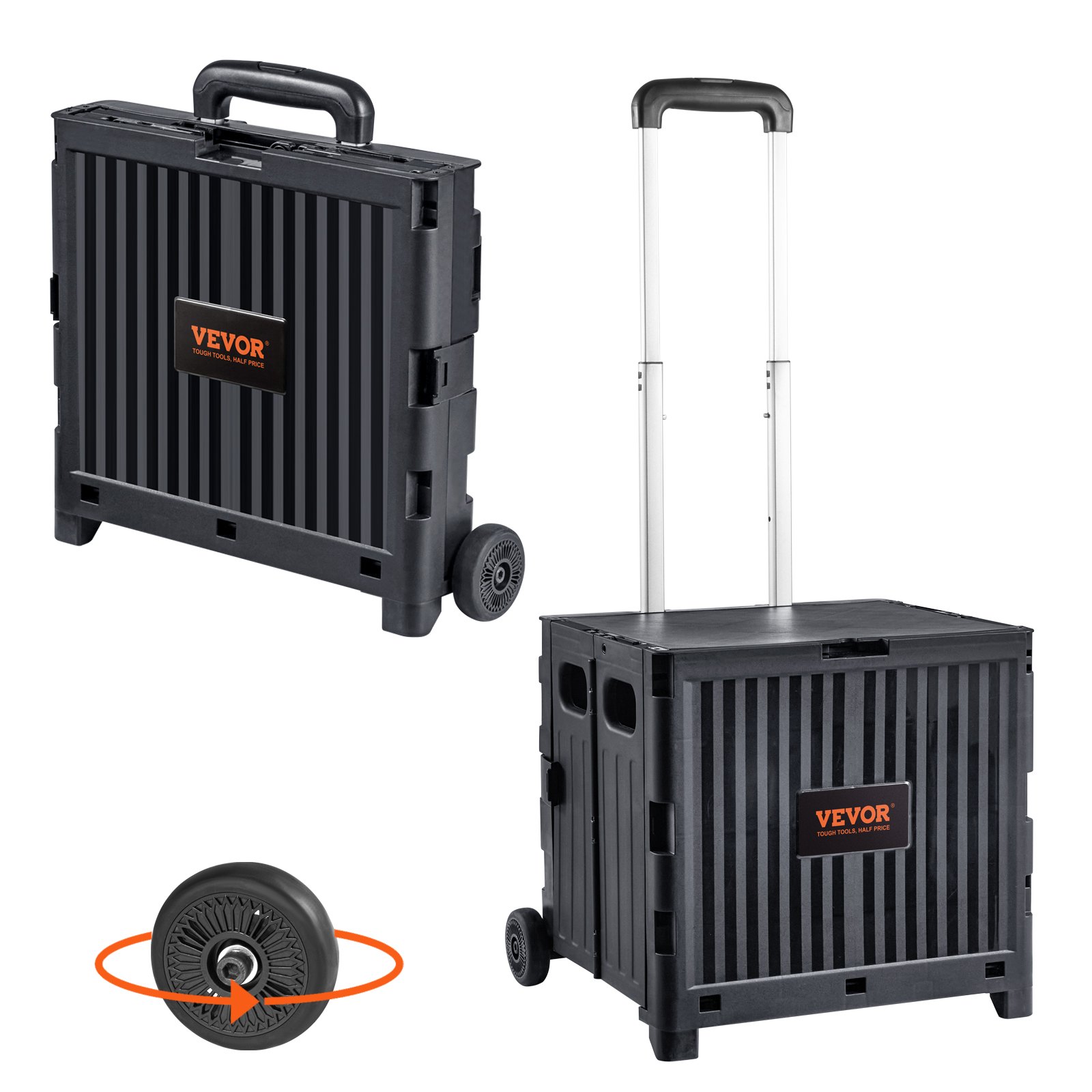 VEVOR Boodschappentrolley Opvouwbaar 24,9 kg (Dynamisch) / 36,2 kg (Statisch) Trolley van PP-mand en robuuste rubberen wielen Boodschappenmand Boodschappentrolley Opvouwbare box met wielen bedwingt alle soorten terrein