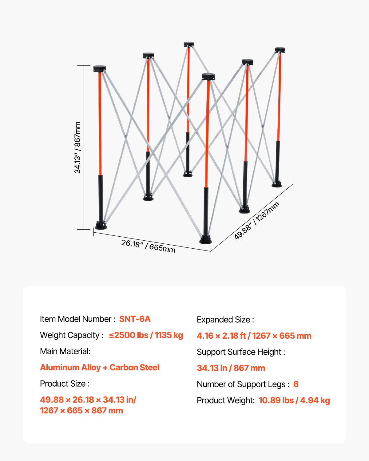 VEVOR Portable Folding Workstand, 1267 x 665 mm Collapsible Workbench, 1135 kg Weight Capacity, No Assembly Foldable Work Stand with Storage Bag, Table Top NOT Included, for Garage Workshop Outdoor