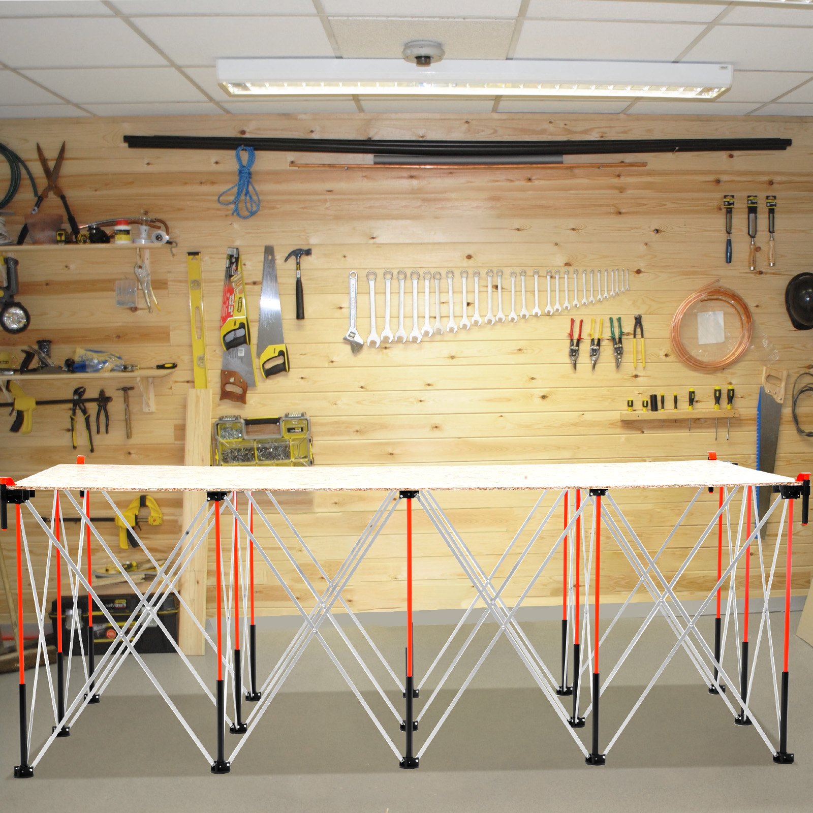 VEVOR Draagbare opvouwbare werkstandaard (970 x 215 x 350 mm), opvouwbare werkbankstandaard met een draagvermogen van 2724 kg en opbergtas (zonder tafelblad) voor garagewerkplaats