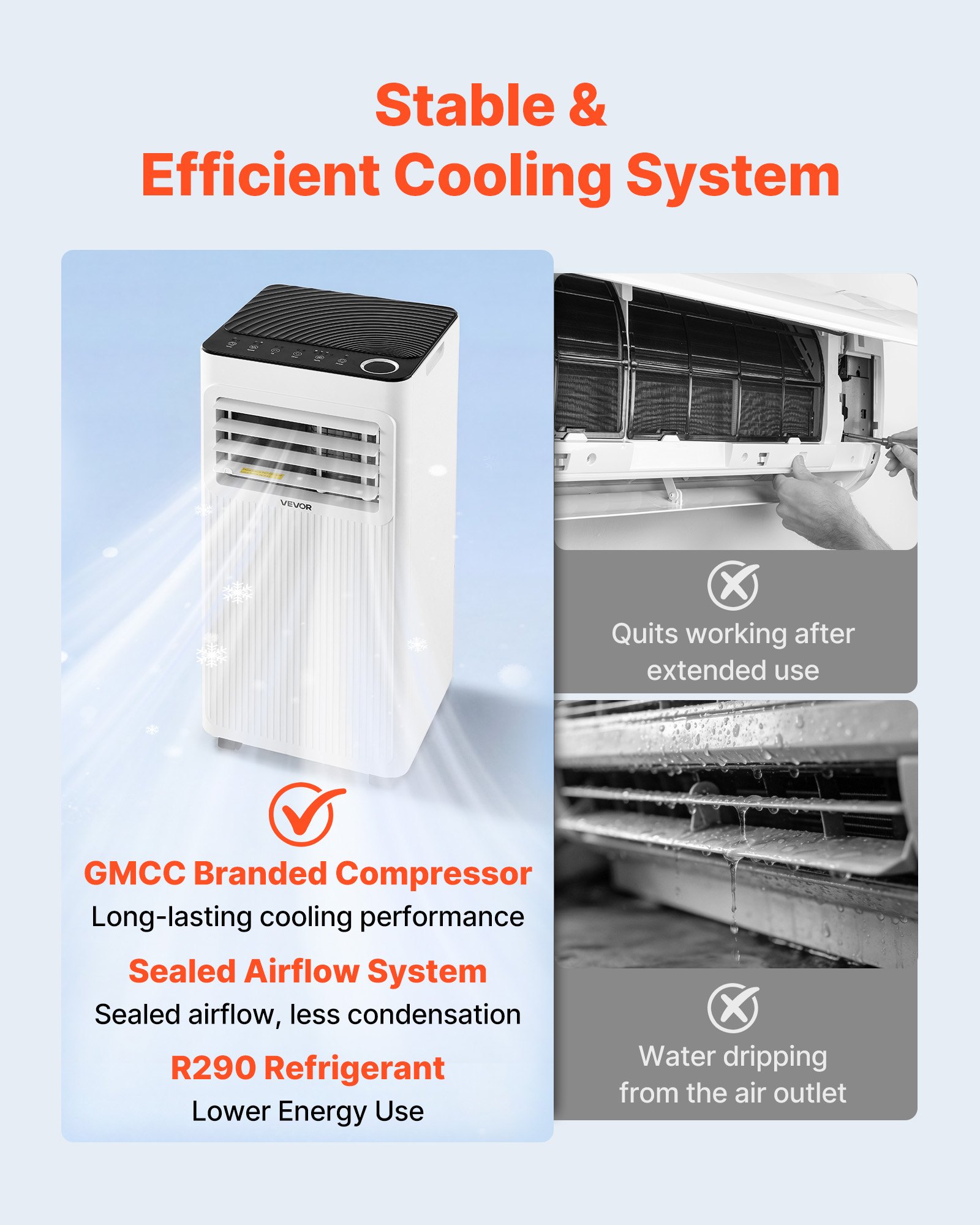 VEVOR Mobiele Airconditioner 7000 BTU 2,05 kW met afvoerslang, 3-in-1 draagbare airconditioner met koeling, ventilatie en ontvochtiging, LED-display, afstandsbediening en 24-uurs timer voor gebruik binnenshuis