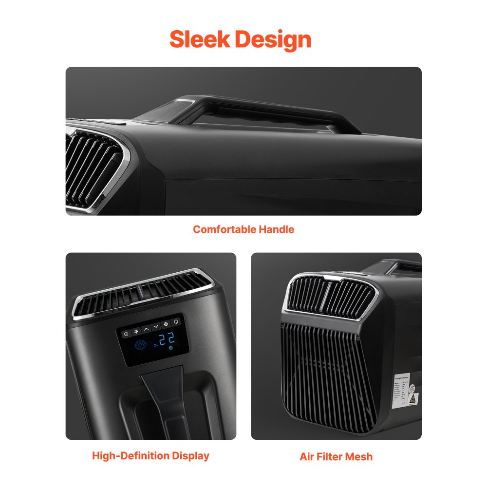 VEVOR draagbare airconditioner, 4000 BTU, 3-snelheden airconditioner met 24-uurs timer, koeler, instelbaar van 16-30 °C, AC/DC-compatibel, gebruik op de camping, in de camper of thuis, 540 x 300 x 350 mm