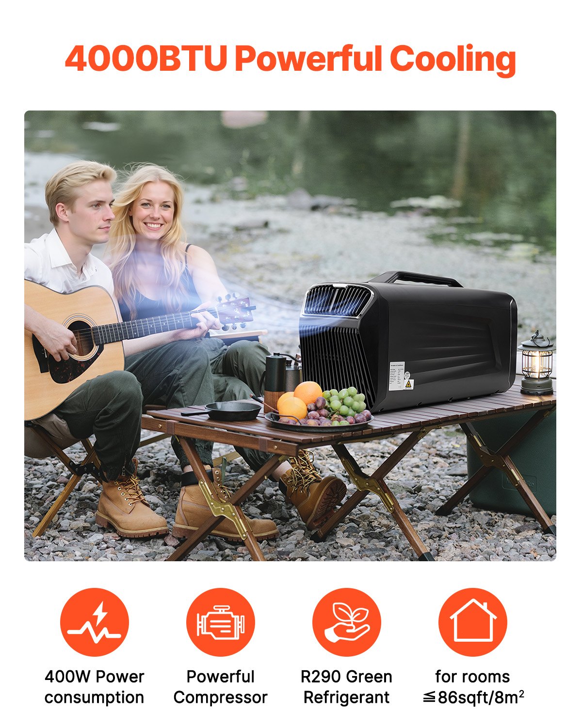 VEVOR draagbare airconditioner, 4000 BTU, 3-snelheden airconditioner met 24-uurs timer, koeler, instelbaar van 16-30 °C, AC/DC-compatibel, gebruik op de camping, in de camper of thuis, 540 x 300 x 350 mm