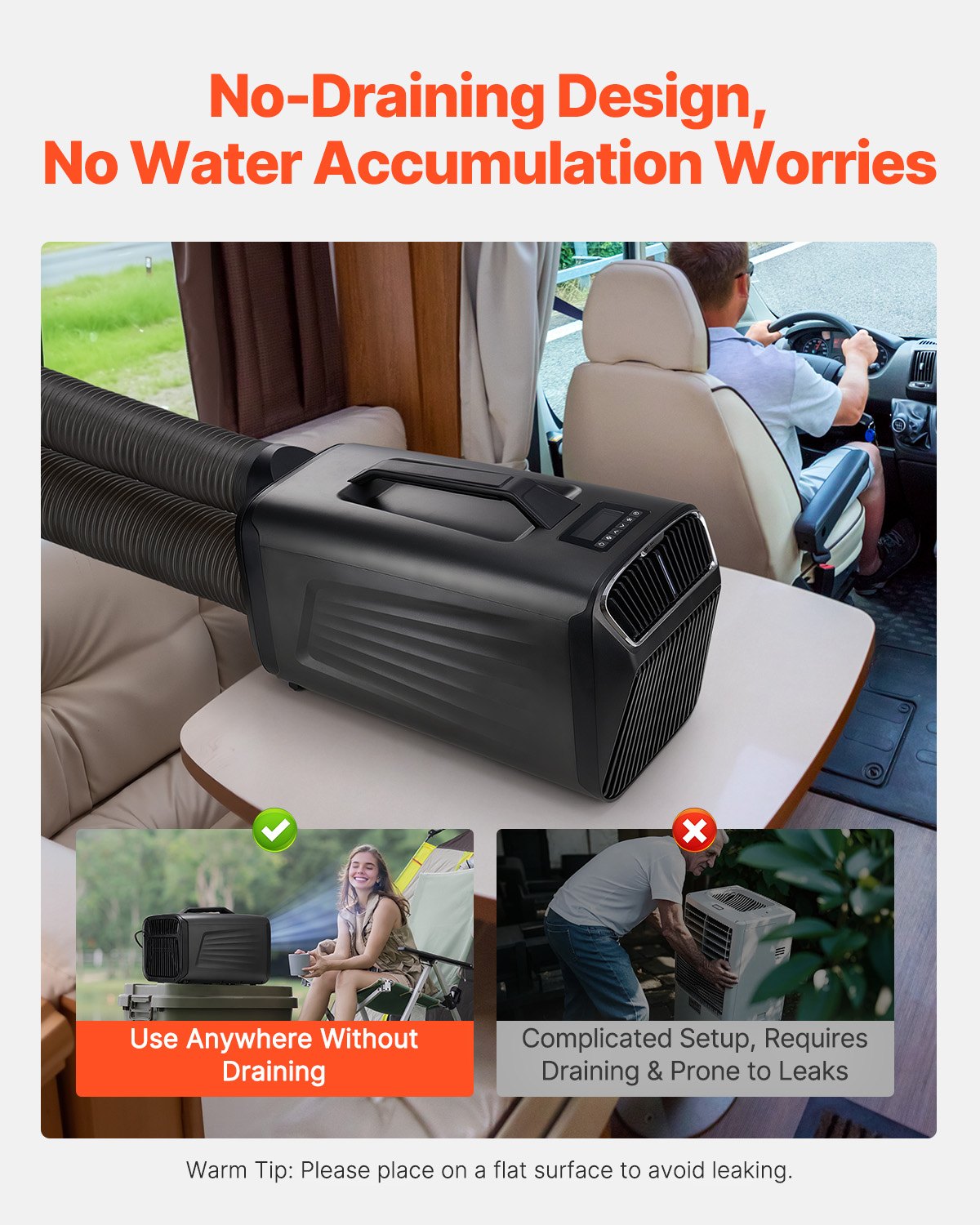 VEVOR draagbare airconditioner, 4000 BTU, 3-snelheden airconditioner met 24-uurs timer, koeler, instelbaar van 16-30 °C, AC/DC-compatibel, gebruik op de camping, in de camper of thuis, 540 x 300 x 350 mm