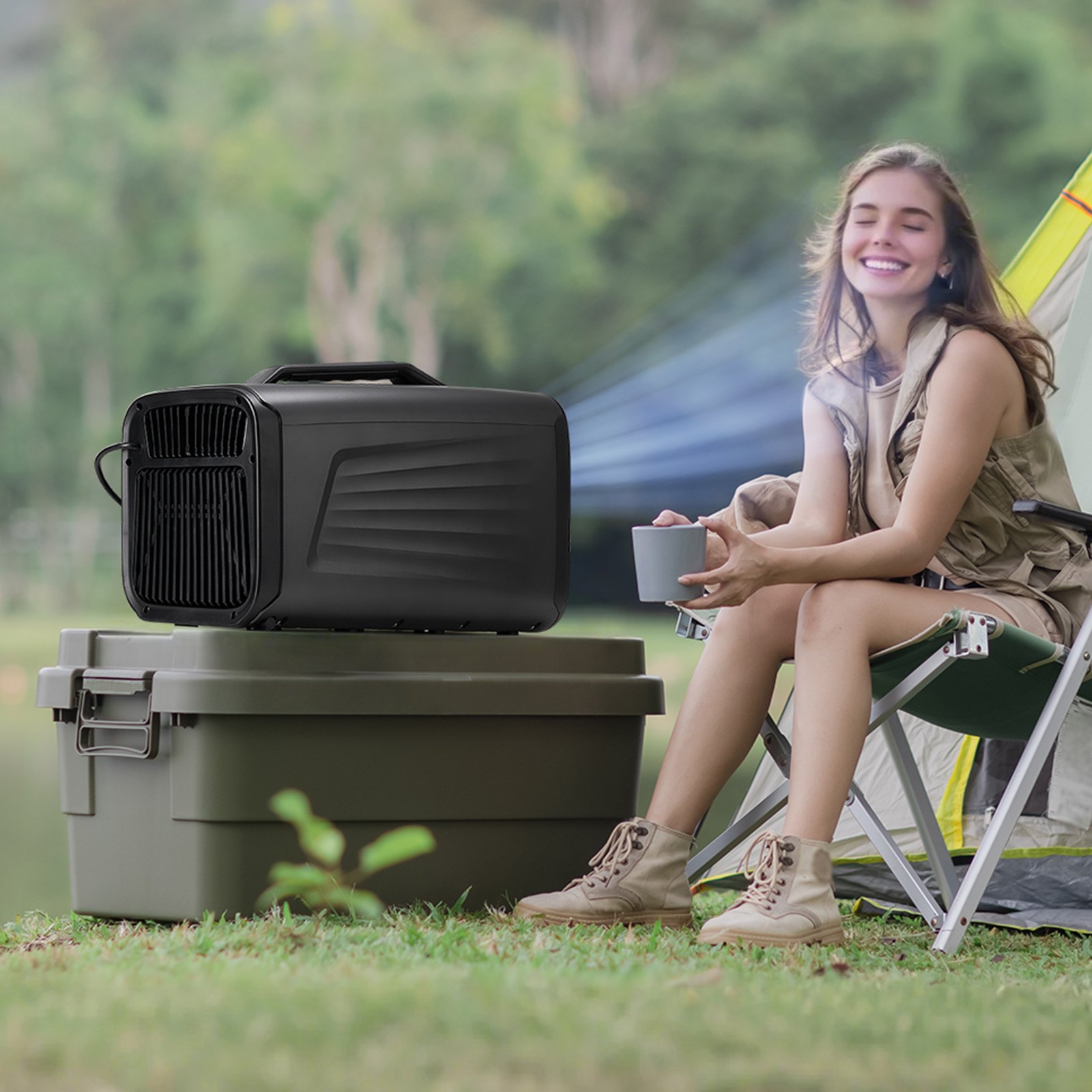 VEVOR draagbare airconditioner, 4000 BTU, 3-snelheden airconditioner met 24-uurs timer, koeler, instelbaar van 16-30 °C, AC/DC-compatibel, gebruik op de camping, in de camper of thuis, 540 x 300 x 350 mm