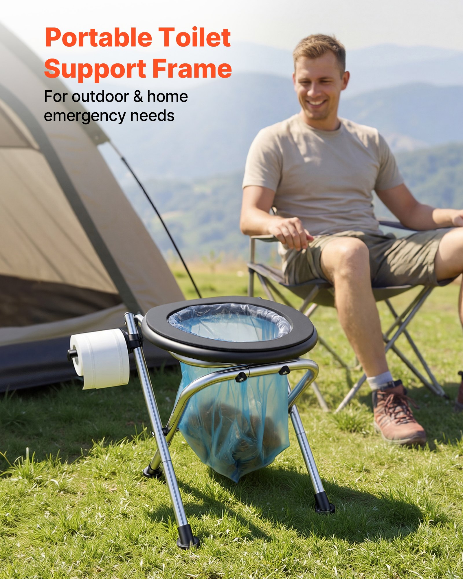 VEVOR Draagbaar Campingtoilet, Draagvermogen 160 kg, Opvouwbaar Reistoilet van Roestvrij Staal met Zachte Zitting en Handdoekhouder, Geschikt voor Vrachtwagenchauffeurs, Camperreizen, Kamperen, Autoreizen en Buitenactiviteiten