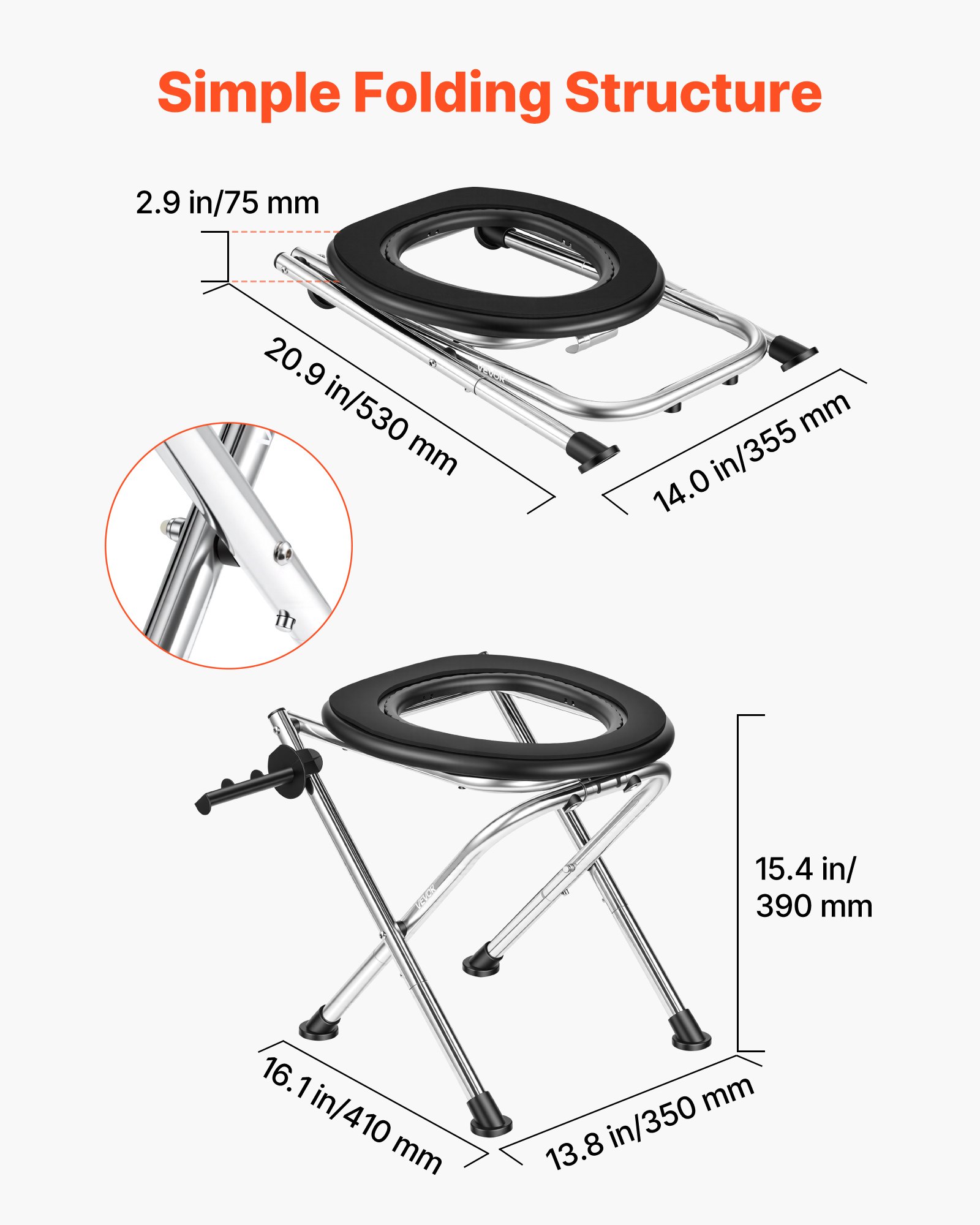VEVOR Draagbaar Campingtoilet, Draagvermogen 160 kg, Opvouwbaar Reistoilet van Roestvrij Staal met Zachte Zitting en Handdoekhouder, Geschikt voor Vrachtwagenchauffeurs, Camperreizen, Kamperen, Autoreizen en Buitenactiviteiten