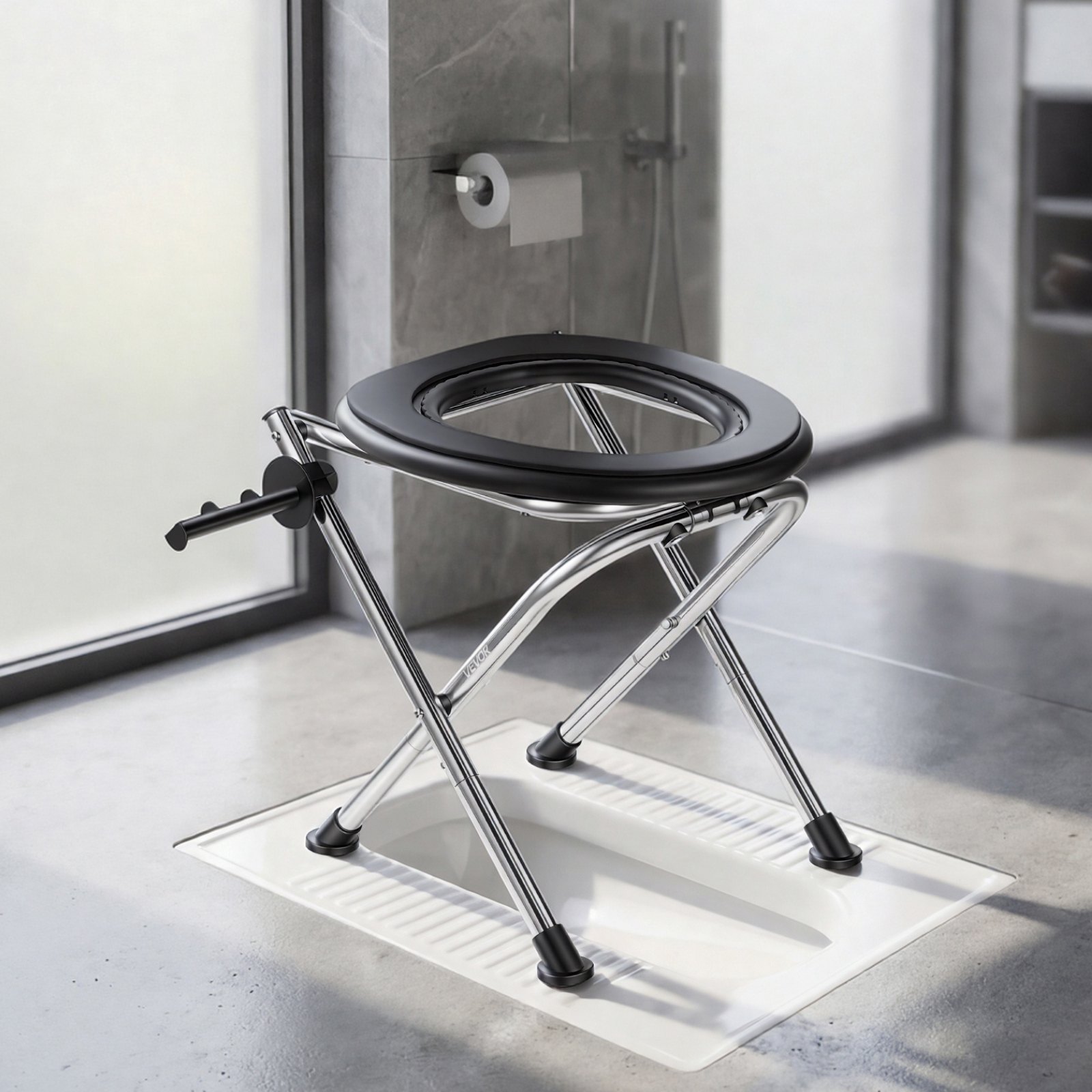 VEVOR Draagbaar Campingtoilet, Draagvermogen 160 kg, Opvouwbaar Reistoilet van Roestvrij Staal met Zachte Zitting en Handdoekhouder, Geschikt voor Vrachtwagenchauffeurs, Camperreizen, Kamperen, Autoreizen en Buitenactiviteiten