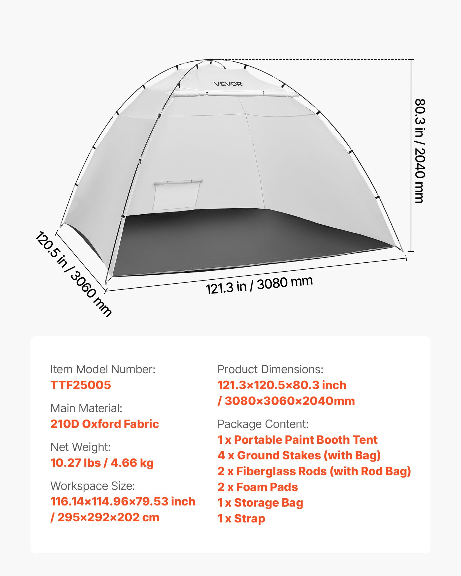 VEVOR Portable Paint Booth Tent, 116.14 x 114.96 x 79.53 inch Painting Tent Station, Spray Shelter with Built-in Floor & Mesh Screen, Large Space, Oxford Spray Painting Tents for Cupboard, Chairs