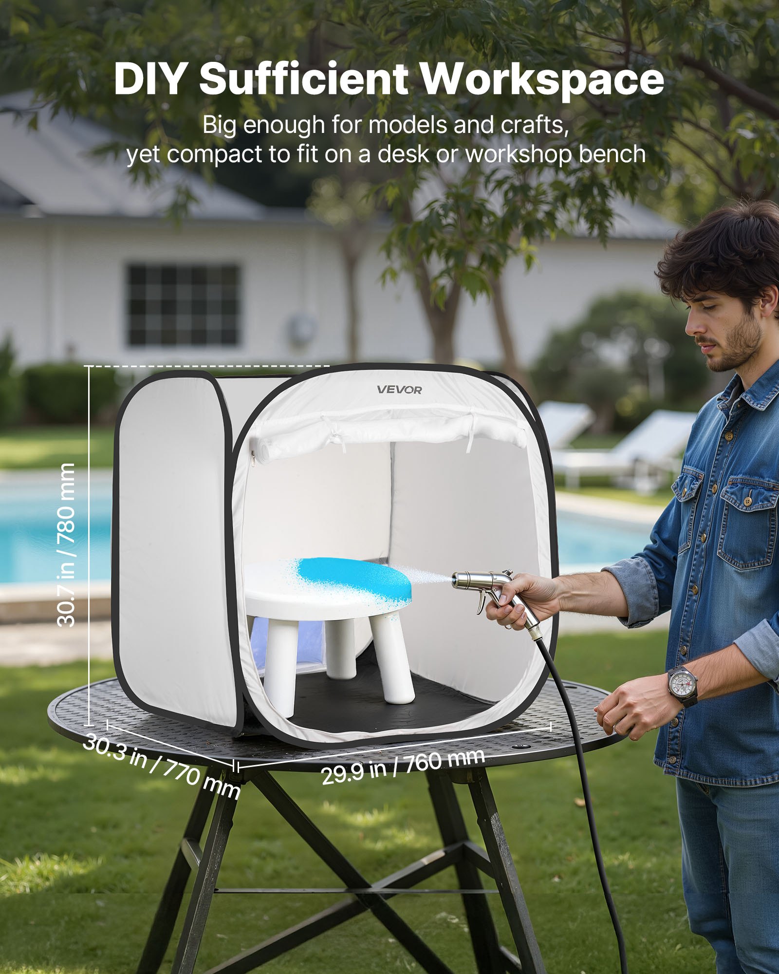 VEVOR Portable Paint Booth Tent, 28.3 x 28.5 x 29.5 inch Pop-Up Portable Spray Paint Tent with Mesh Door, Spray Painting Tents for Cabinets, Chairs, Models, Tables, Pop-Up Design, Efficient Airflow