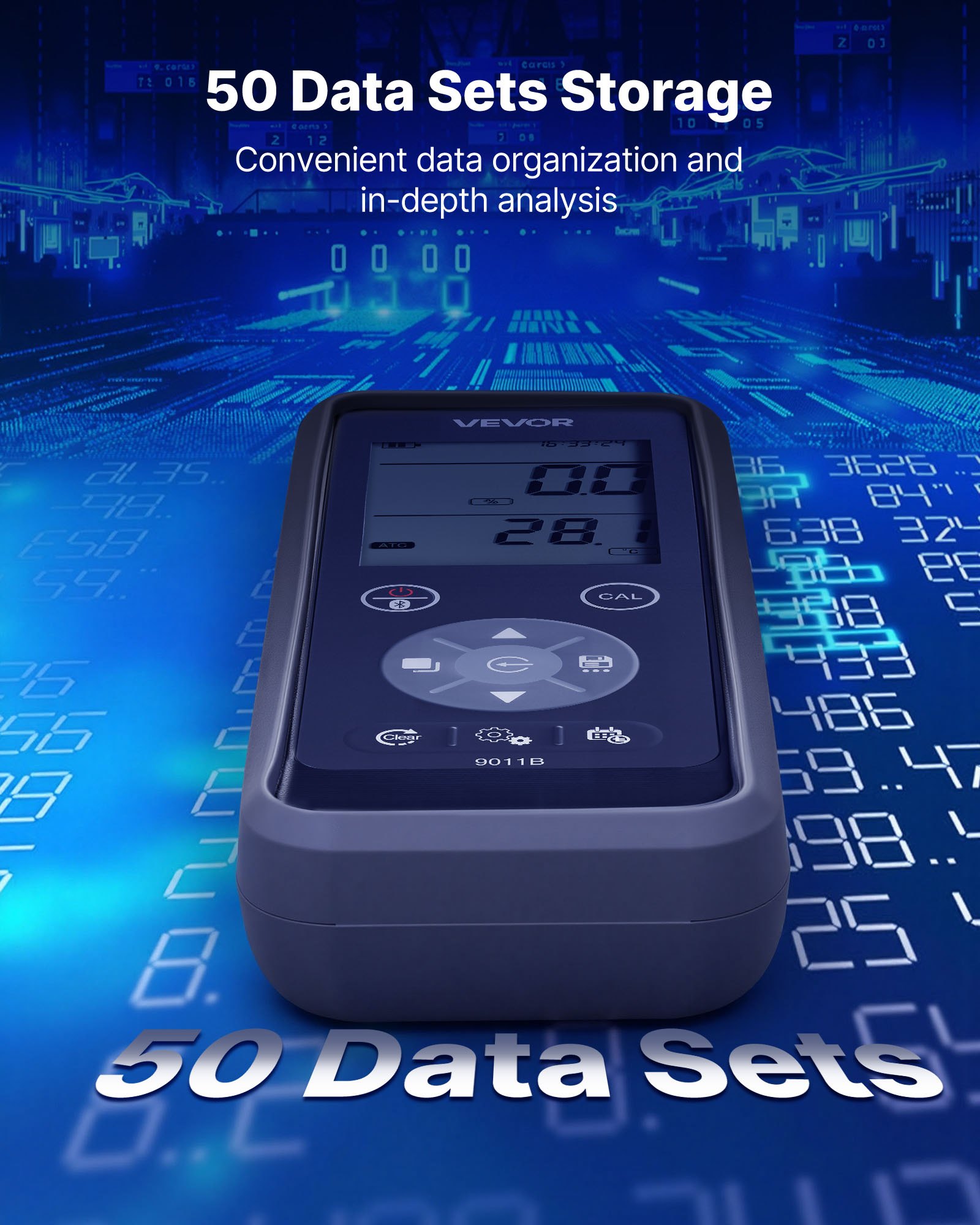 VEVOR Dissolved Oxygen Meter, 0.0-50.0 mg/L Measurement Range, Portable Dissolved Oxygen Tester Kit with 4 m Electrode Cable, Bluetooth/USB Data Transfer, 750 Data Sets Storage, DO Meter for Ponds