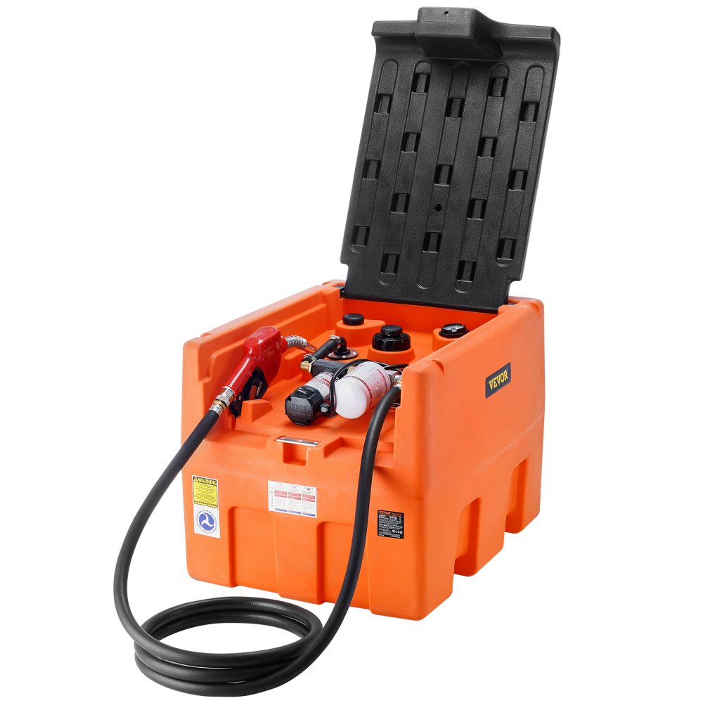 VEVOR mobiele dieselcontainer, 48 gallons capaciteit, 10,6 GPM pompsnelheid, inclusief 12 V elektrische pomp, 13,1 ft slang en automatisch mondstuk, oranje dieselbrandstoftank voor soepel transport