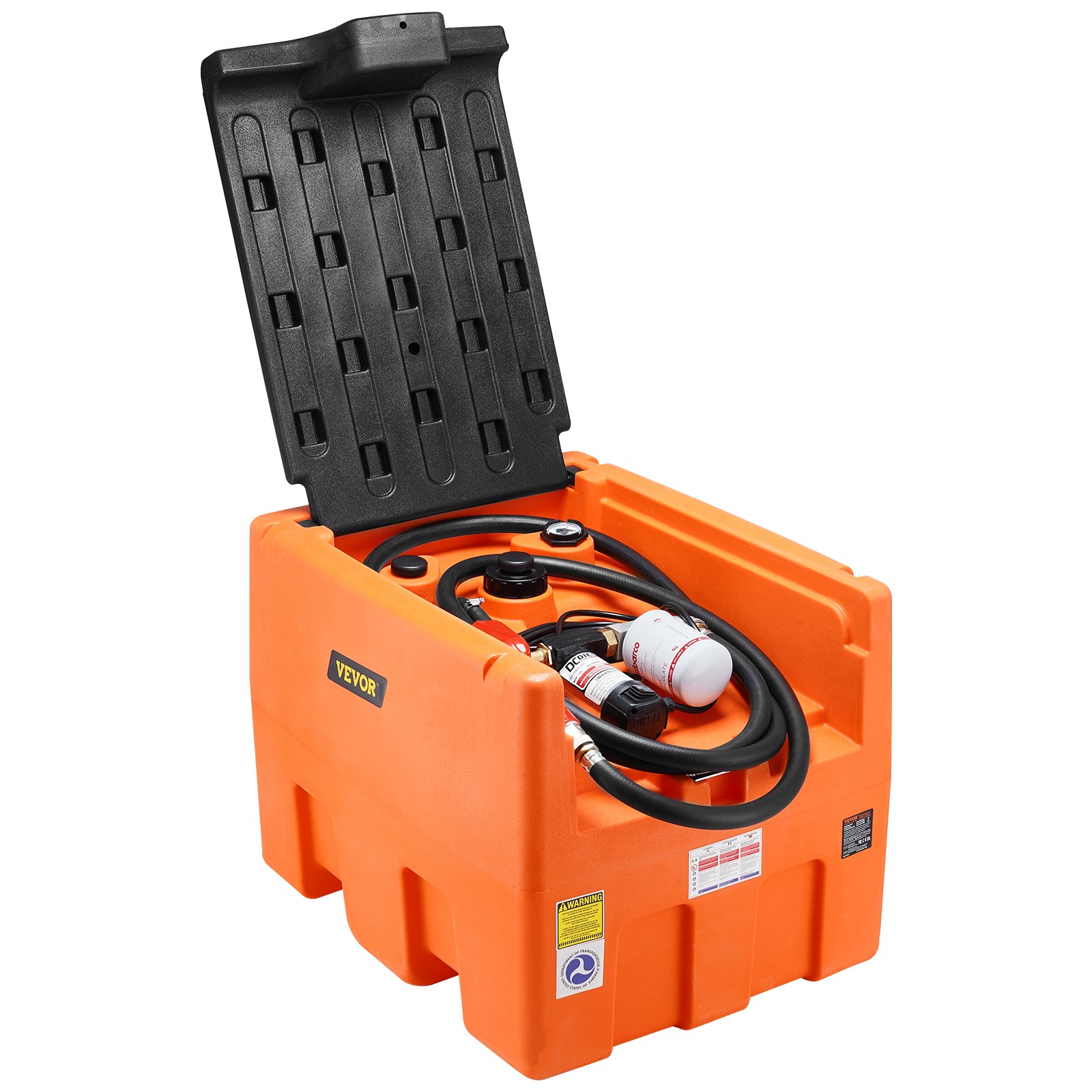 VEVOR mobiele dieselcontainer, 48 gallons capaciteit, 10,6 GPM pompsnelheid, inclusief 12 V elektrische pomp, 13,1 ft slang en automatisch mondstuk, oranje dieselbrandstoftank voor soepel transport