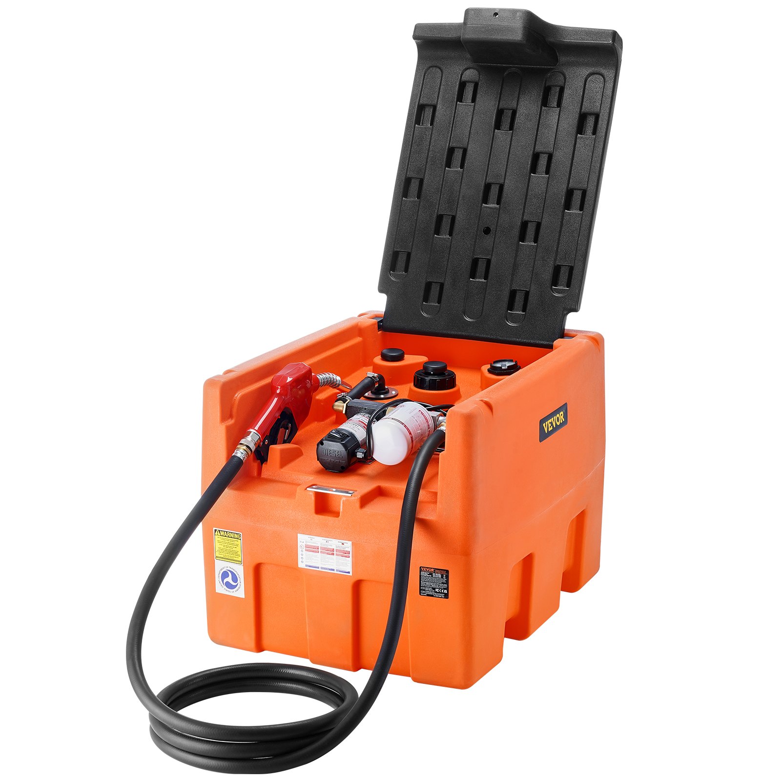 VEVOR mobiele dieselcontainer, 48 gallons capaciteit, 10,6 GPM pompsnelheid, inclusief 12 V elektrische pomp, 13,1 ft slang en automatisch mondstuk, oranje dieselbrandstoftank voor soepel transport