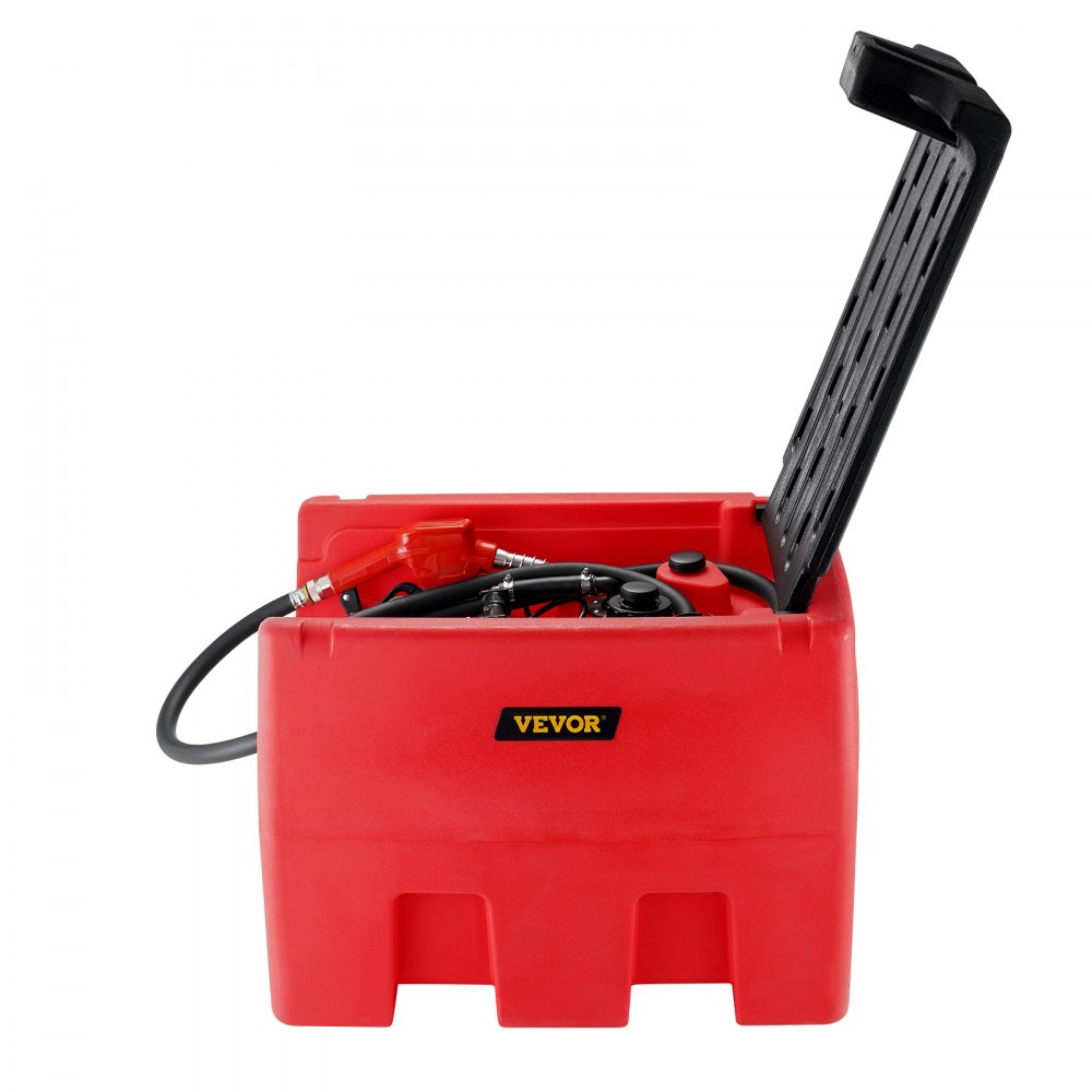 VEVOR draagbare diesel- en benzinetank, 48 gallons, 10,6 GPM stroomsnelheid, dieselbrandstoftank met 12V elektrische transferpomp, 13,1 voet slang, automatisch brandstofpistool, transfertank voor eenvoudig brandstoftransport, rood