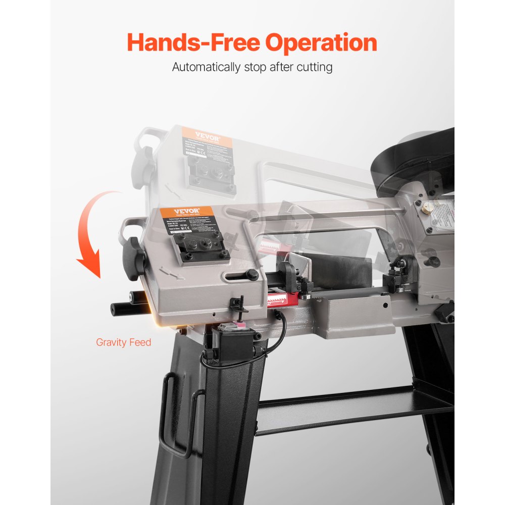 VEVOR Metal Horizontal Band Saw, 4 in x 6 in Rectangular Cutting Capacity, 220V Metal Vertical Cutting Bandsaw with 550W Motor, 0-45° Angle Adjustment, Variable Speed, for Metal, Wood, and Plastic