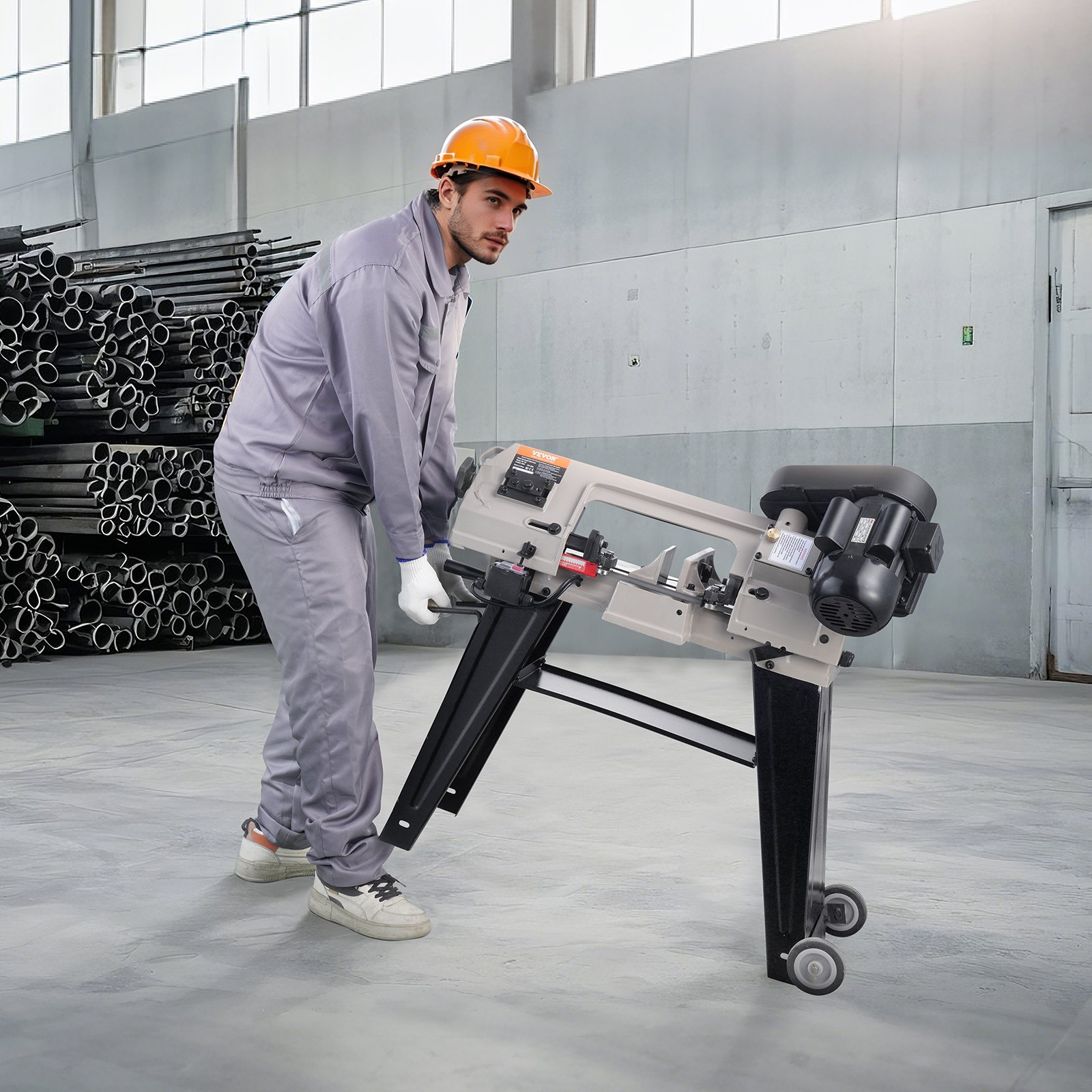 VEVOR Metal Horizontal Band Saw, 4 in x 6 in Rectangular Cutting Capacity, 220V Metal Vertical Cutting Bandsaw with 550W Motor, 0-45° Angle Adjustment, Variable Speed, for Metal, Wood, and Plastic