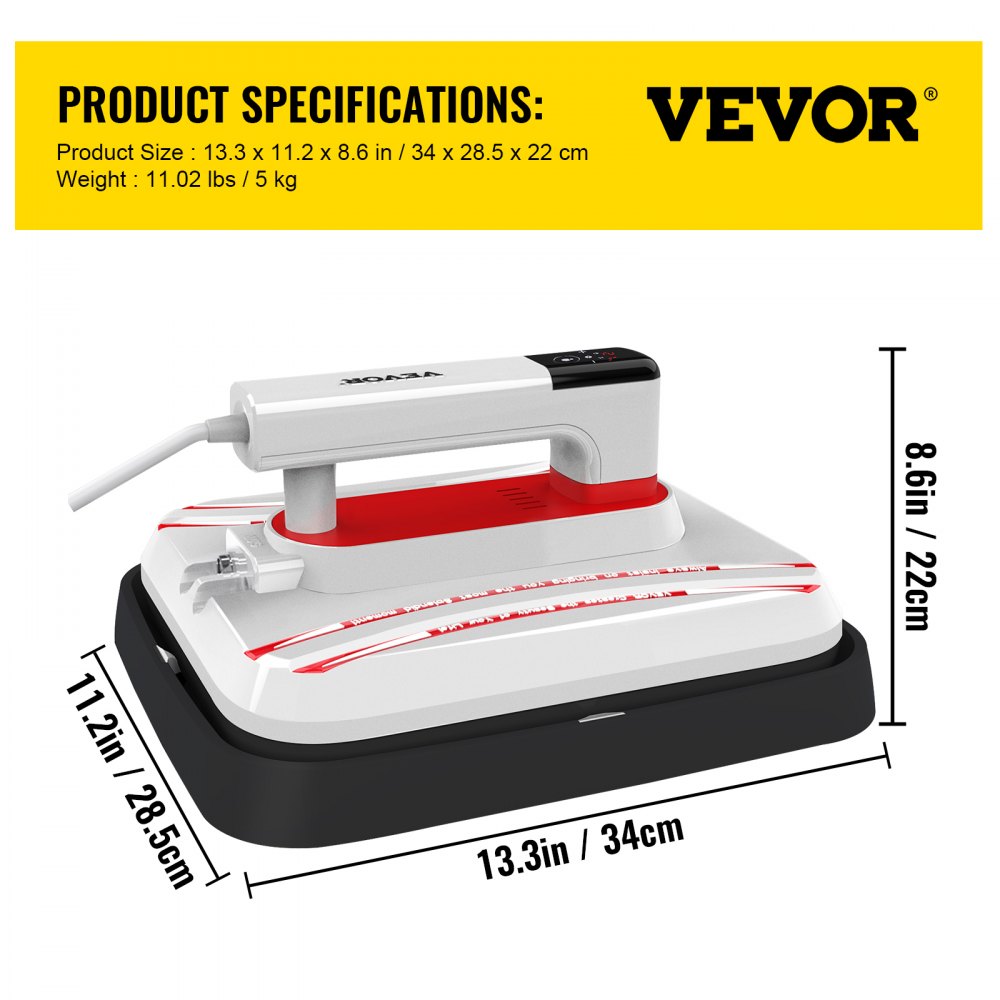 VEVOR Heat Press 12 x 10 Inch Easy Press 800W Mini Press Portable Easy Mini Press Vibration Function Double-tube Heating Heat Press Machine for T Shirts with Sensitive Touch Screen Display