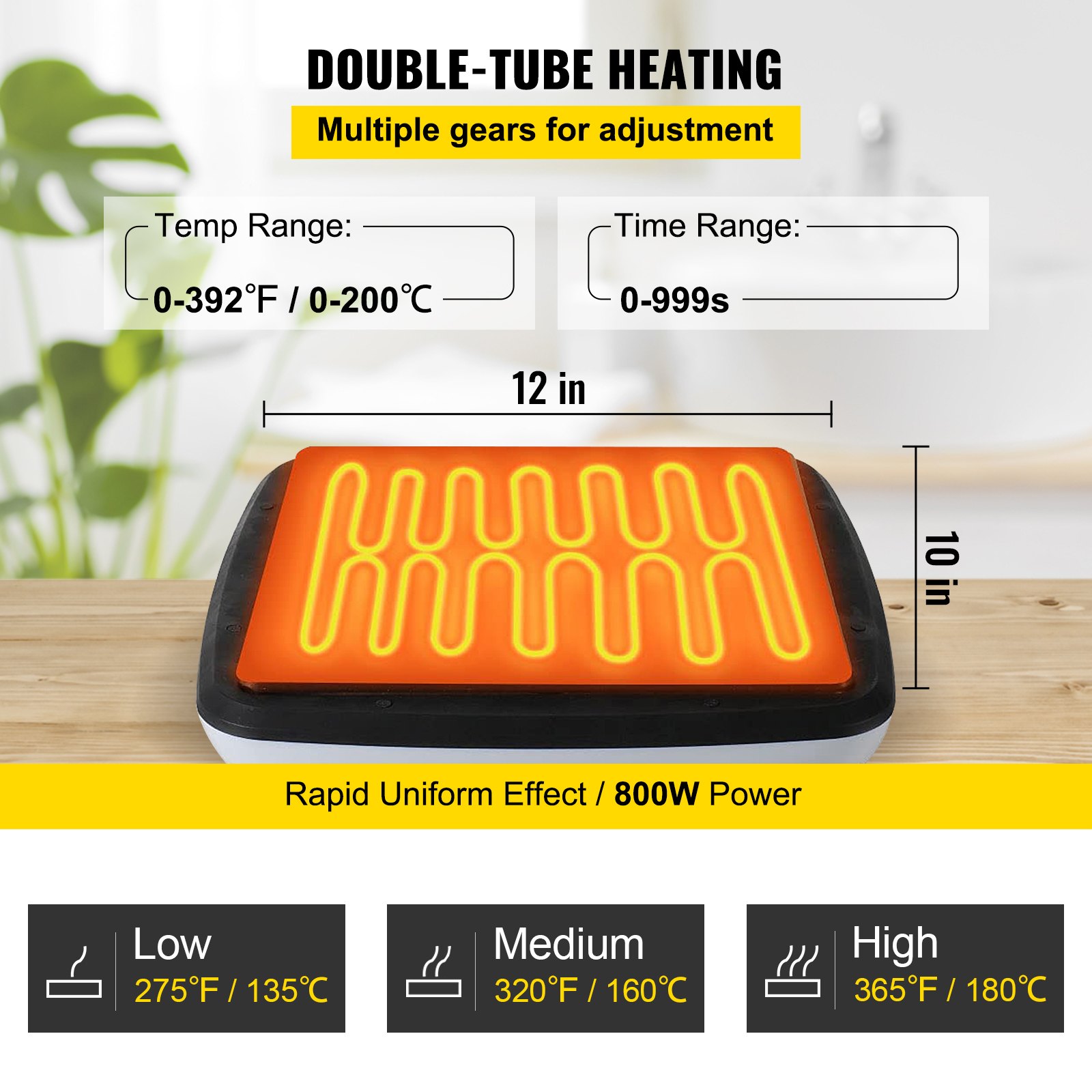 VEVOR Heat Press 12 x 10 Inch Easy Press 800W Mini Press Portable Easy Mini Press Vibration Function Double-tube Heating Heat Press Machine for T Shirts with Sensitive Touch Screen Display