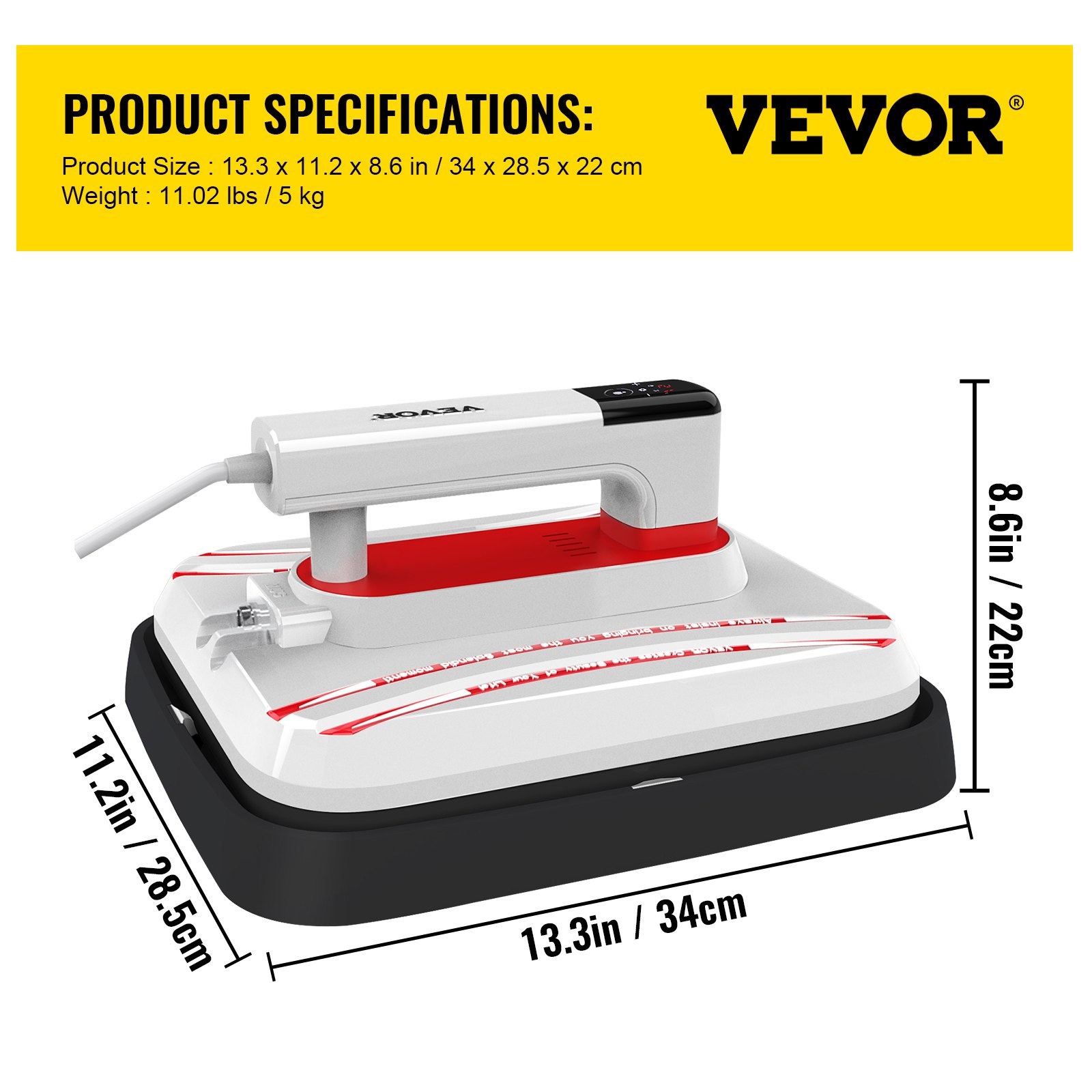 VEVOR Heat Press 12 x 10 Inch Easy Press 800W Mini Press Portable Easy Mini Press Vibration Function Double-tube Heating Heat Press Machine for T Shirts with Sensitive Touch Screen Display