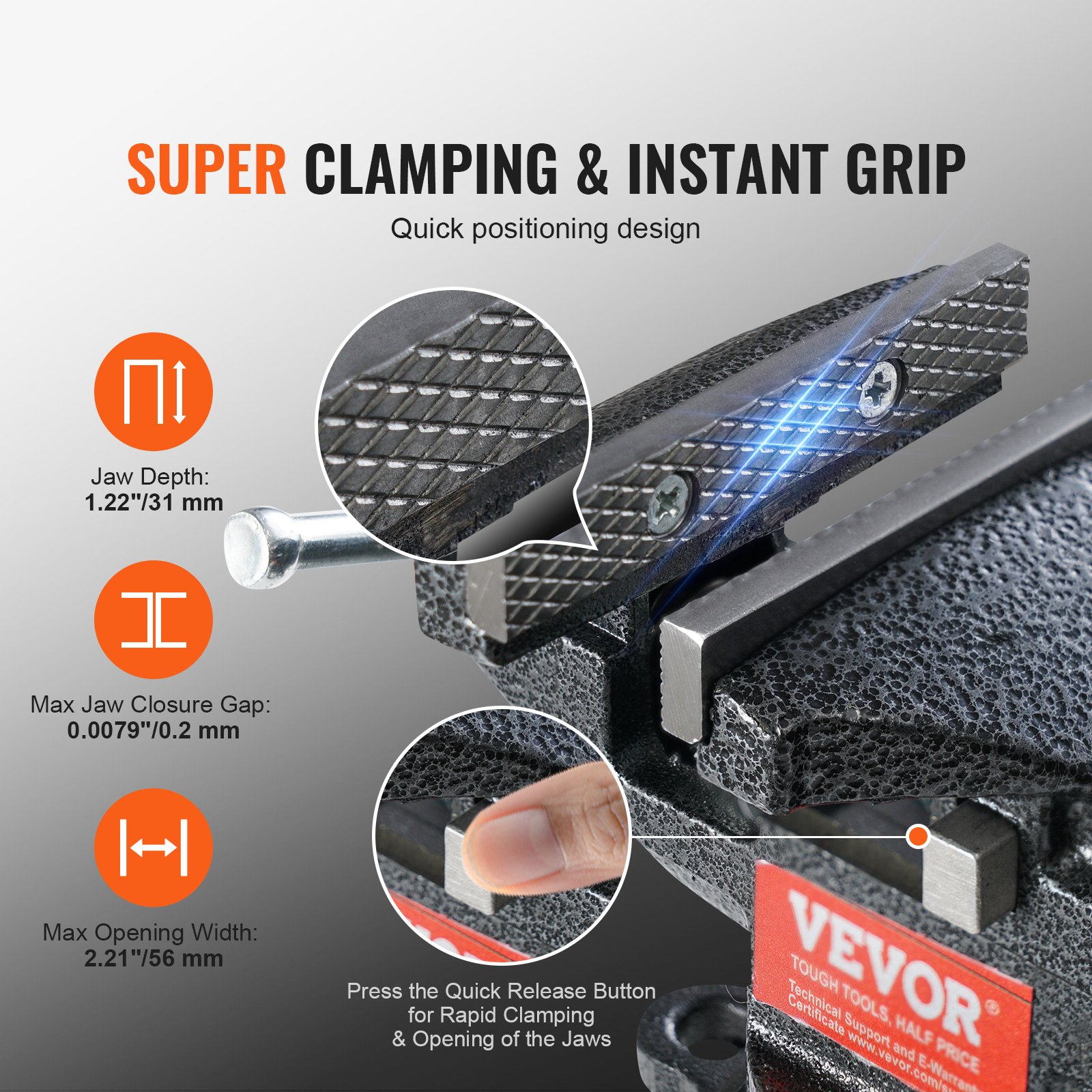 VEVOR bankschroef 56 mm klembaar voor werkbank tafelbankschroef gietijzeren gepoedercoate werkbankbankschroef 2-in-1 bankschroef 7KN klemkracht parallelle bankschroef fijnmechanische bankschroef