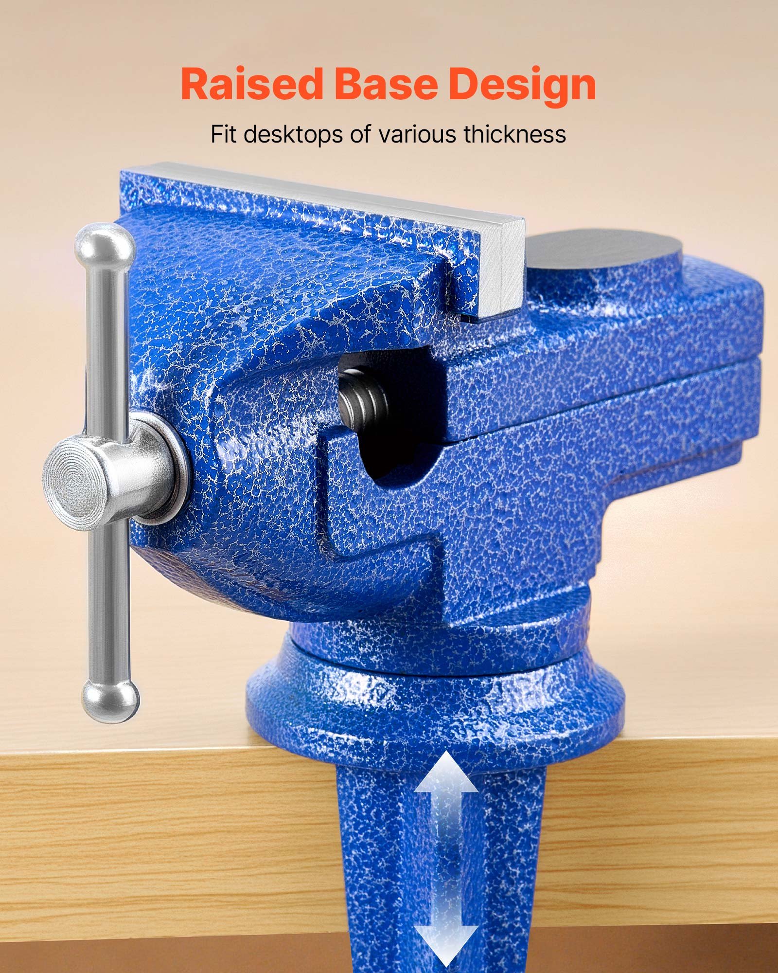 VEVOR Bench Vise, 3 Inch, Portable Workbench Vice with 360° Swivel Base, Quick Release Rotating Bench Clamp, Raised Base, Cast Iron Construction, for Woodworking, Metalworking, Drilling, and Cutting