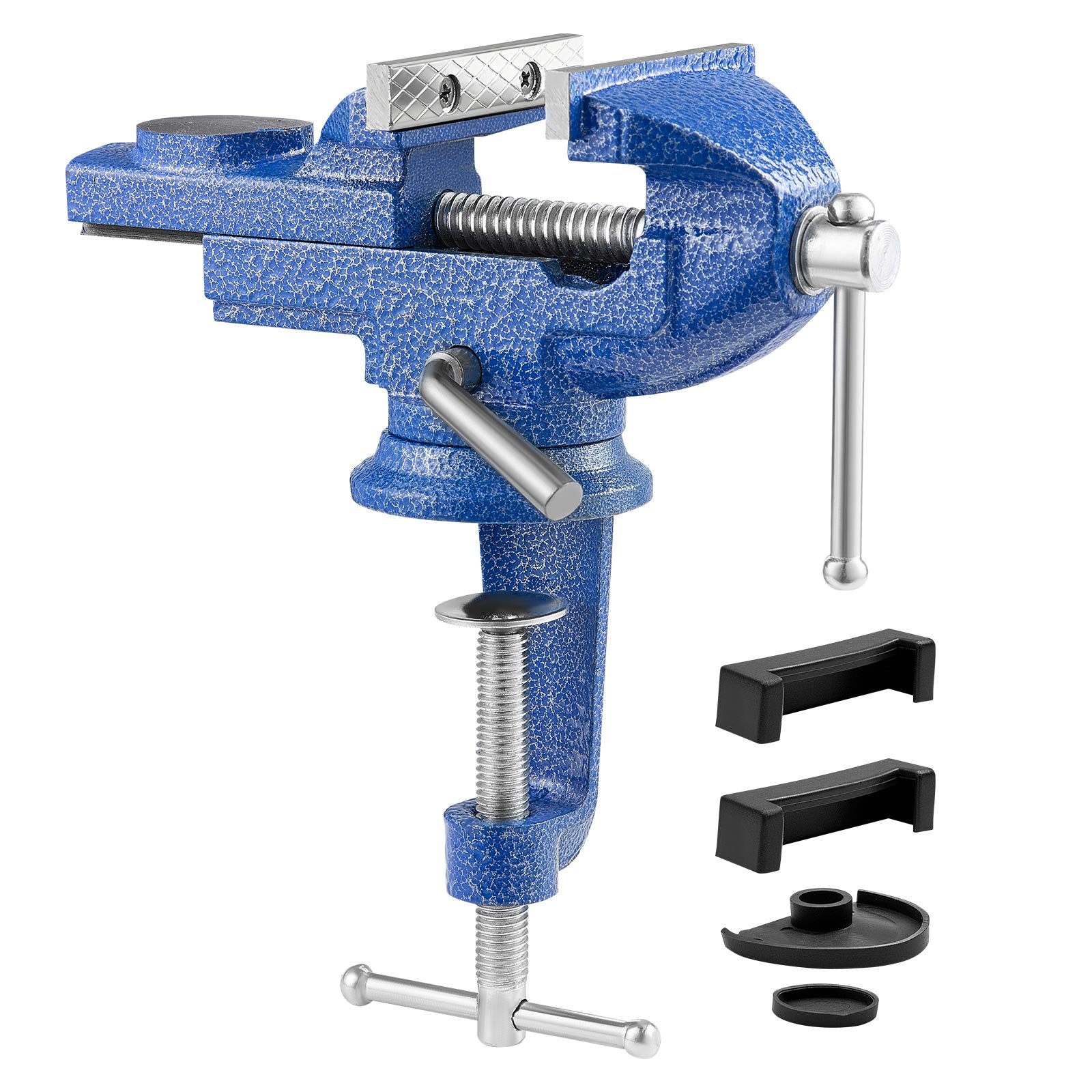 VEVOR Bench Vise, 3 Inch, Portable Workbench Vice with 360° Swivel Base, Quick Release Rotating Bench Clamp, Raised Base, Cast Iron Construction, for Woodworking, Metalworking, Drilling, and Cutting