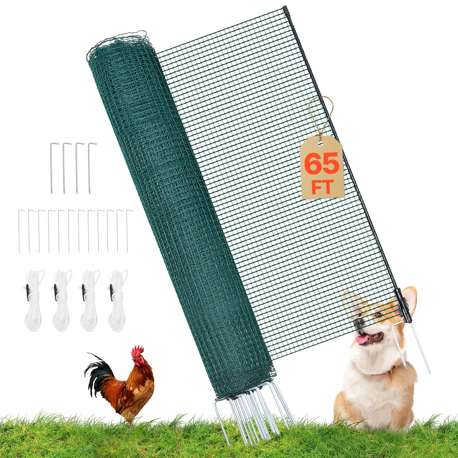 VEVOR grenshek 20x1,2 m, PE weidehek, mobiel hondenhek met dubbele puntpalen en scheerlijnen, kippenhek, tuinhek, campinghek voor honden, kippen, planten, buitenruimtes