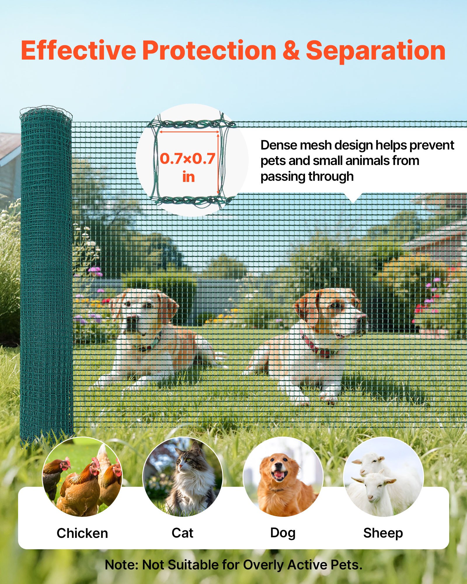 VEVOR grenshek 25x1,2 m, PE weidehek, mobiel hondenhek met dubbele puntpalen en scheerlijnen, kippenhek, tuinhek, campinghek voor honden, kippen, planten, buitenruimtes