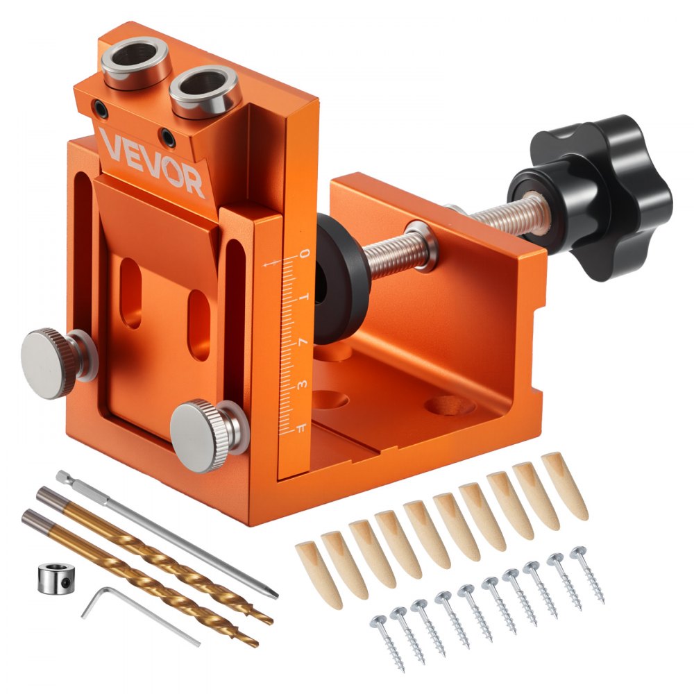 VEVOR Pocket Hole Jig Set 12-48 mm Pocket Hole Jig-systeem met trapboor, inbussleutel, boorstopring, vierkante aandrijfbit, pluggen en schroeven