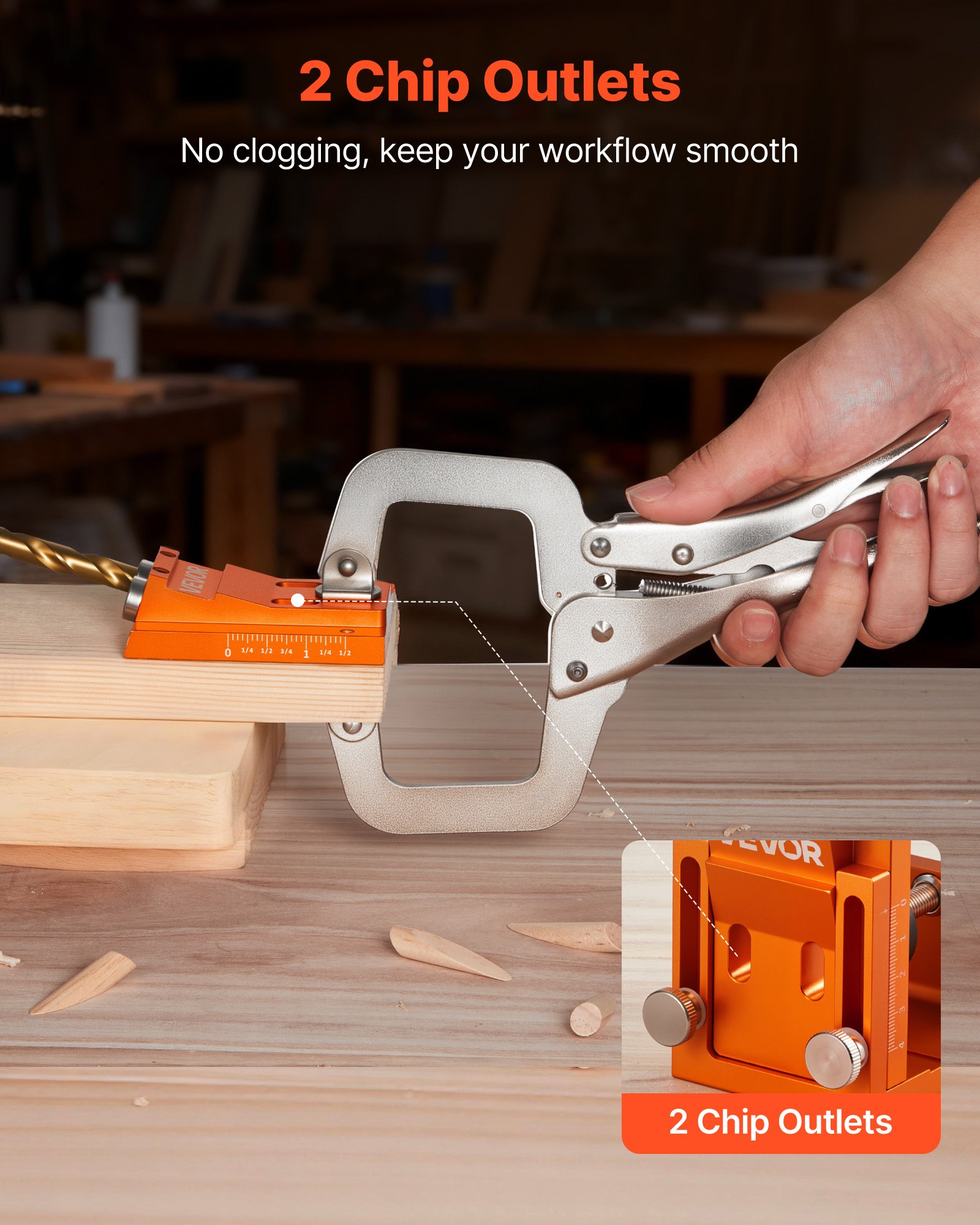 VEVOR Pocket Hole Jig Set 12-48 mm Pocket Hole Jig-systeem met trapboor, inbussleutel, boorstopring, vierkante aandrijfbit, pluggen en schroeven