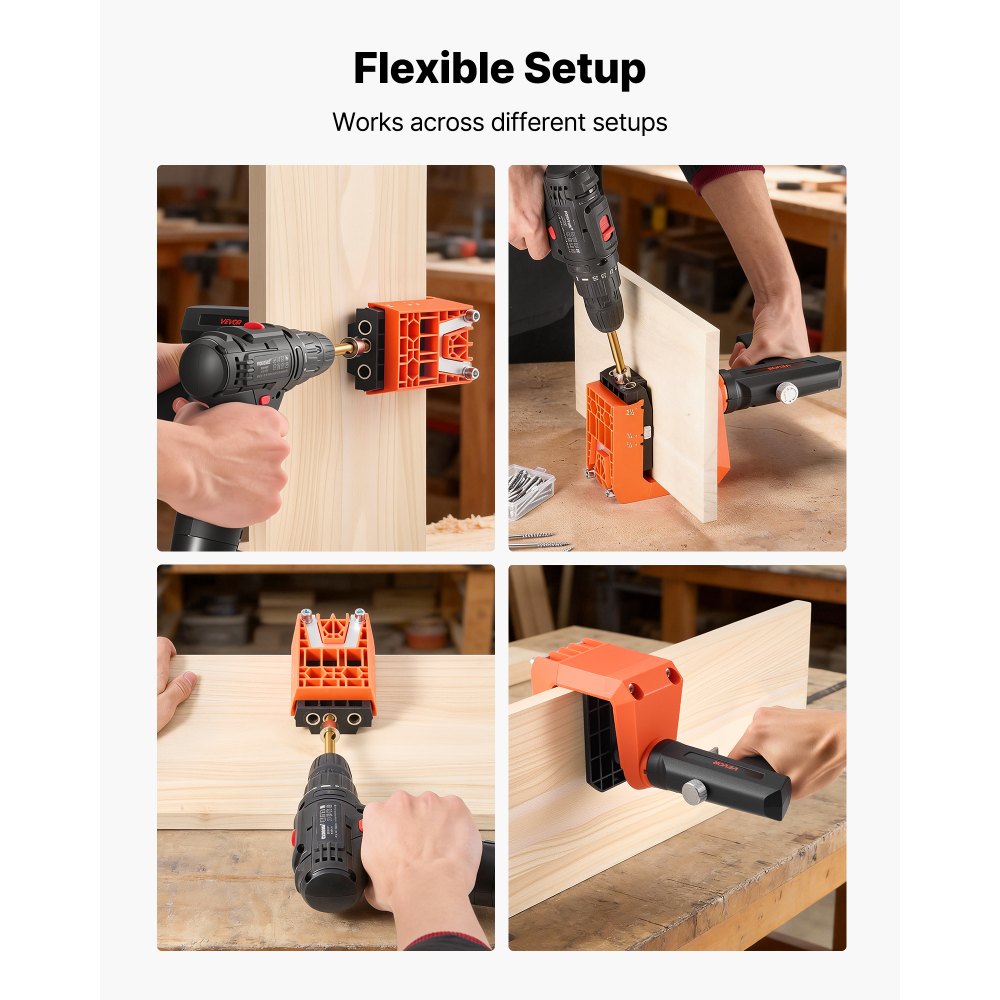 VEVOR Pocket Hole Jig, Pocket Hole boormalset, 12,7, 19, 38,1 mm, 360° draaibare handgreep, 260 schroeven, C-klem, aanslagring, boortjes, eenvoudig klemmen en afstellen, voor houtbewerking