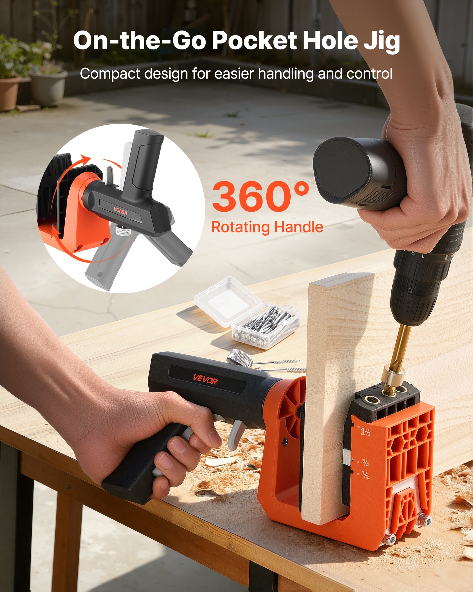 VEVOR Pocket Hole Jig, Pocket Hole boormalset, 12,7, 19, 38,1 mm, 360° draaibare handgreep, 260 schroeven, C-klem, aanslagring, boortjes, eenvoudig klemmen en afstellen, voor houtbewerking