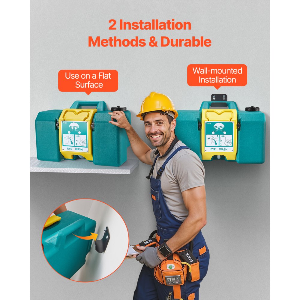 VEVOR 30L Oogspoelstation, OSHA-goedgekeurd oogspoelstation voor wandmontage/vlak oppervlak, noodoogspoelunit met 2 sproeiers, oogreinigingsapparaat voor scholen, laboratoria, fabrieken, groen