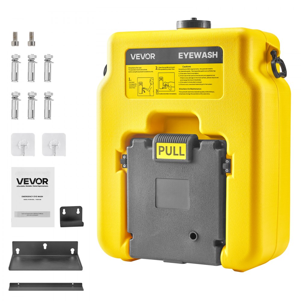 VEVOR Portable Eye Wash Station 14 Gal, OSHA-Approved Eyewash Station Wall-Mounted/On Flat Surface, Emergency Eye Wash Unit with 2 Sprays, First Aid Eyewash Units for Schools, Labs, Factories, Yellow