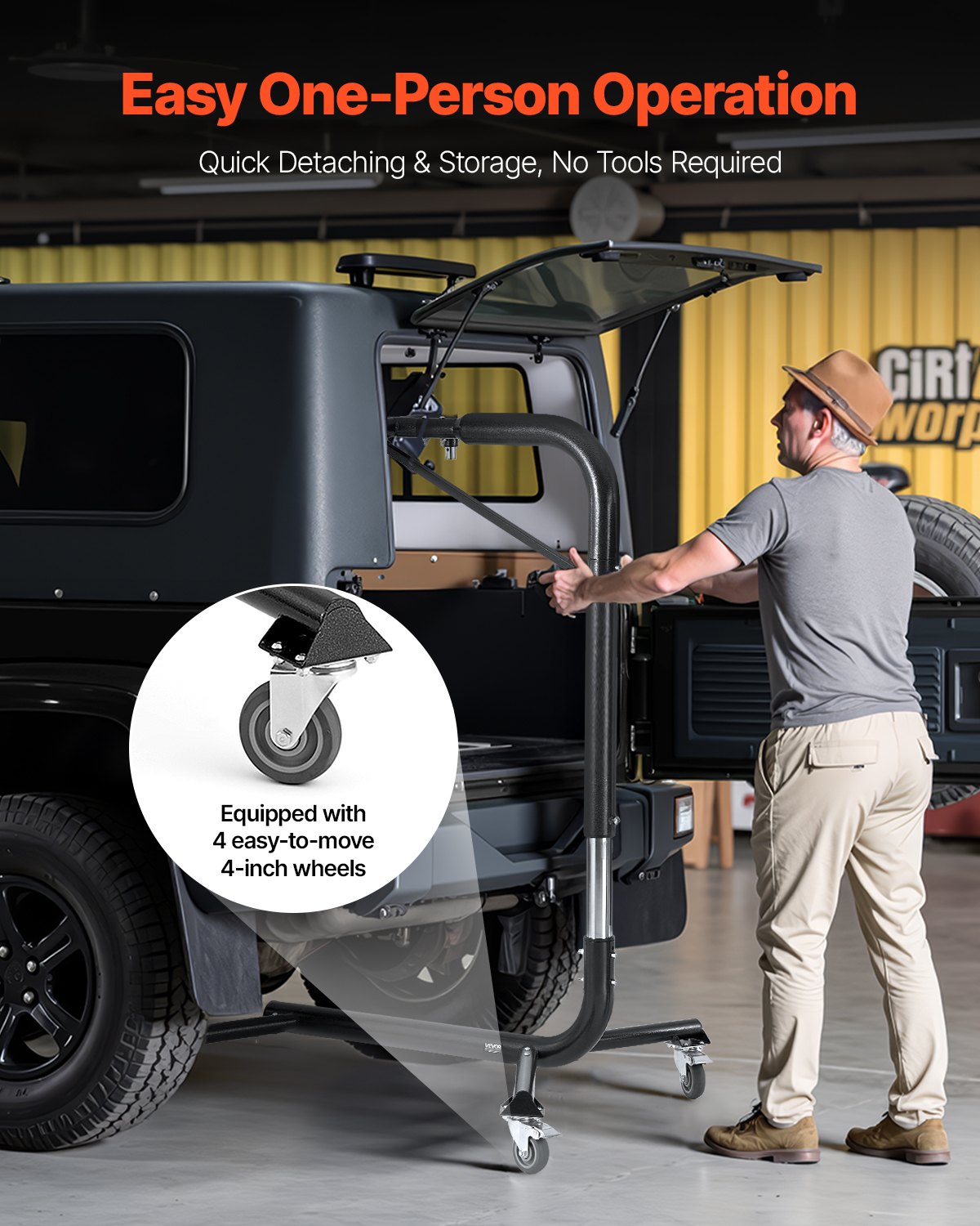 VEVOR Hard Top Remover Lift, 200 lbs, Jeep Hardtop Removal and Storage System, Easy One-Person Operation, Compatible with Jeep Wranglers 2 & 4 Door YJ, TJ, JK, JL & 4XE and Ford Bronco 4 Door & 6 Gen+