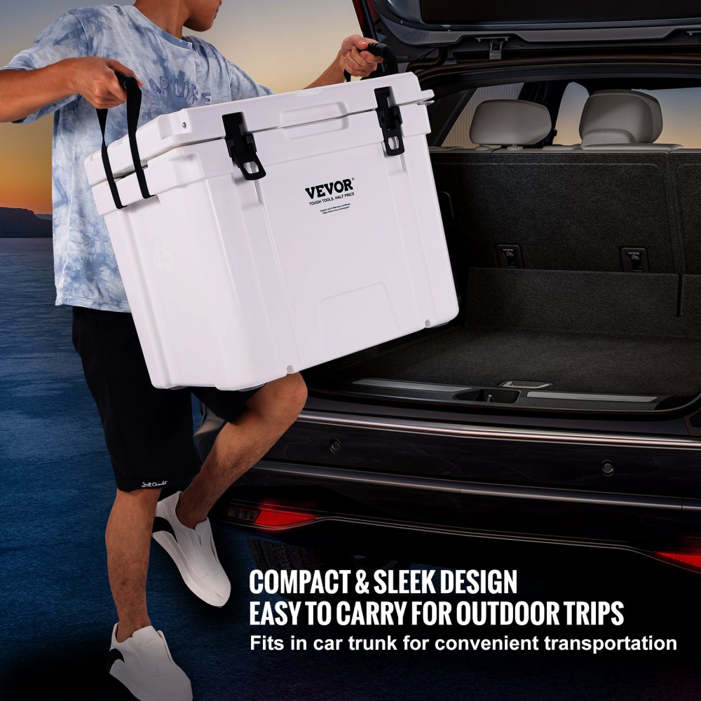 VEVOR Insulated Portable Cooler, 45 qt, Holds 45 Cans, Ice Retention Hard Cooler with Heavy Duty Handle, Ice Chest Lunch Box for Camping, Beach, Picnic, Travel, Outdoor, Keeps Ice for up to 6 Days