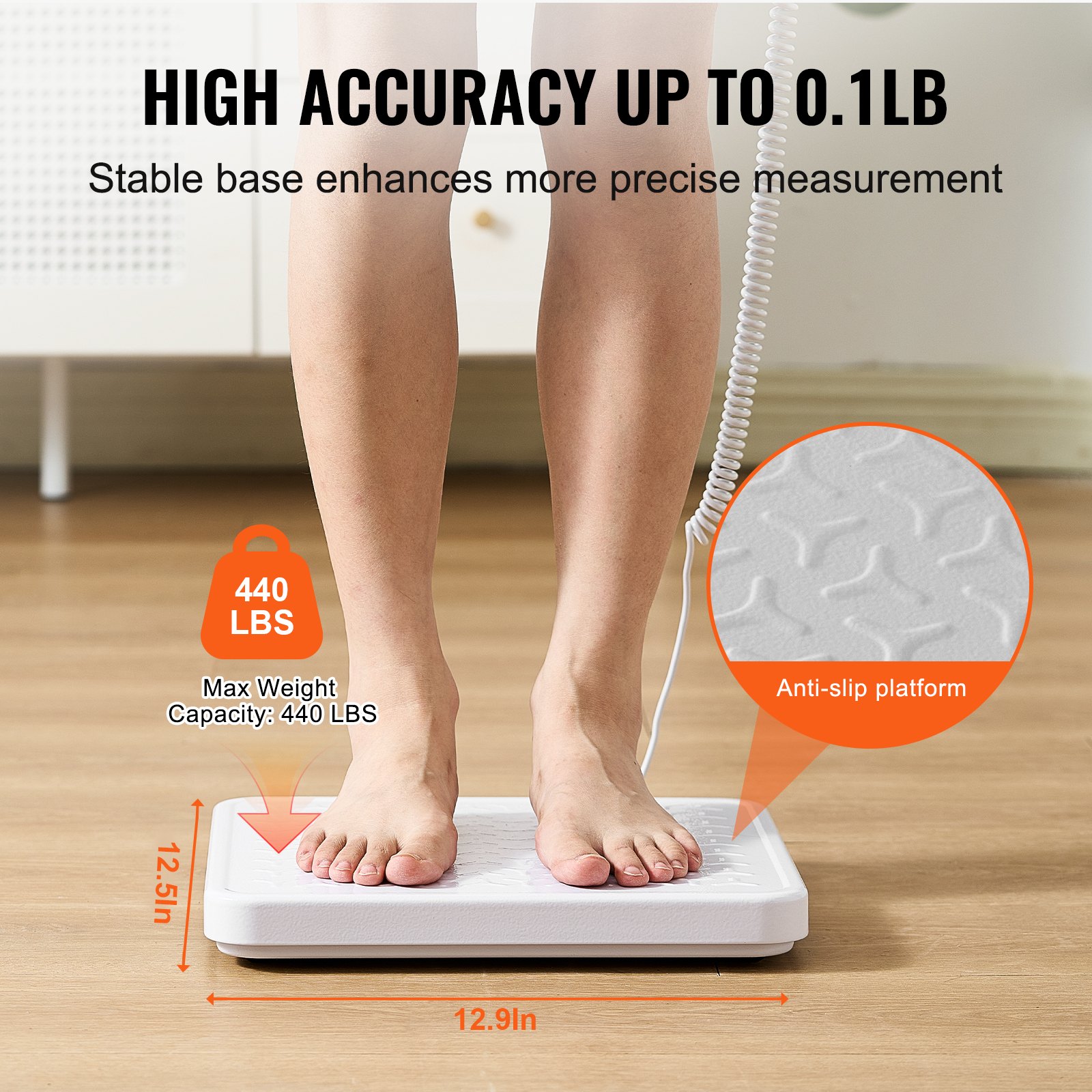 VEVOR Portable Medical Scale, Professional Digital Physician Scale for Weighing - with Anti-slip Platform, 2 Units, Hold & Tare Function, 440LBS Capacity Physician Weight Scale for Gyms Homes Hospital