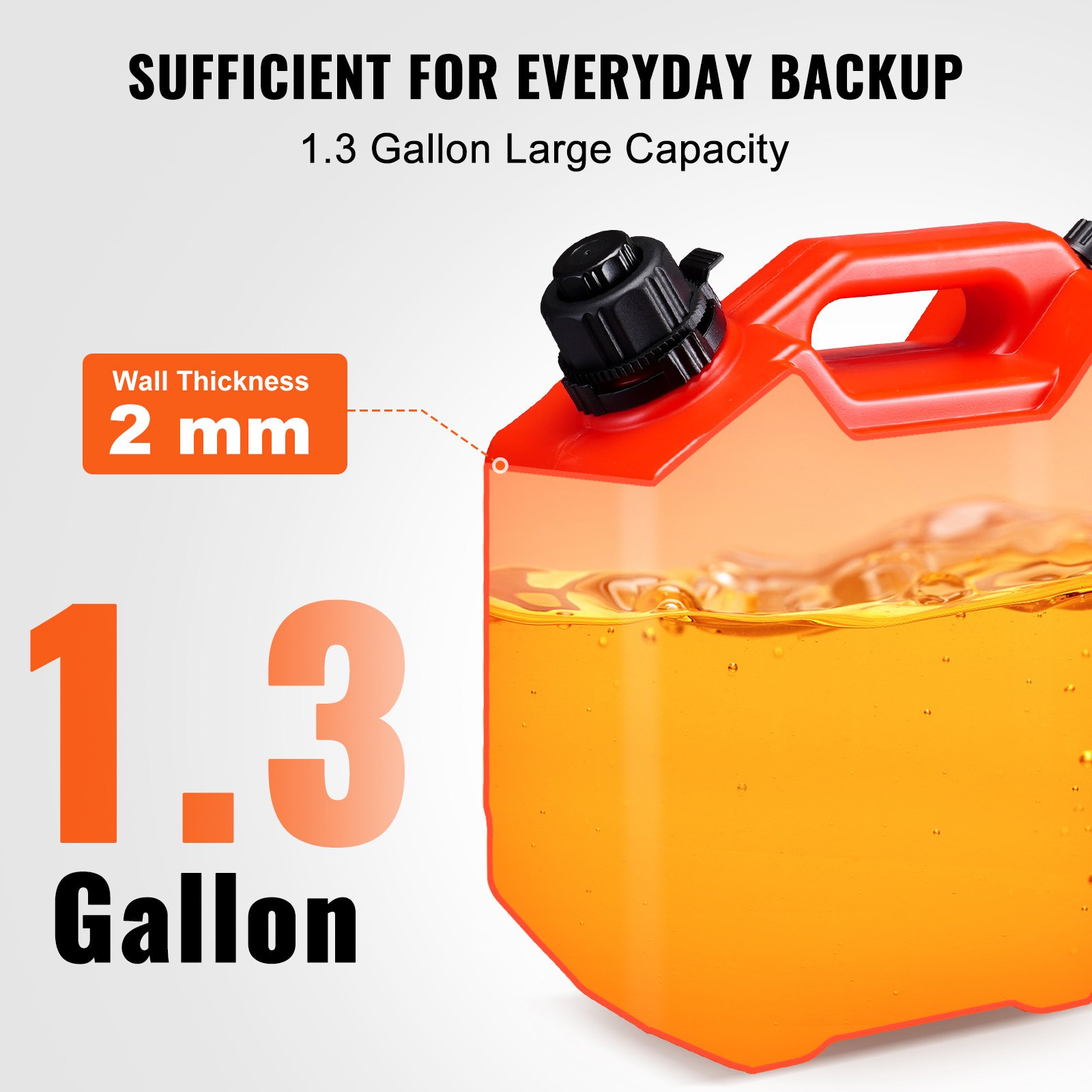 VEVOR Gas Can, 1.3 Gallon/5L, Fuel Tank with Spout and Lockable Bracket, Storage Gasoline Container, Auto-Off Function & Adjustable Flow Rate, Compatible with Most Cars Motorcycle SUV ATV UTV, Red