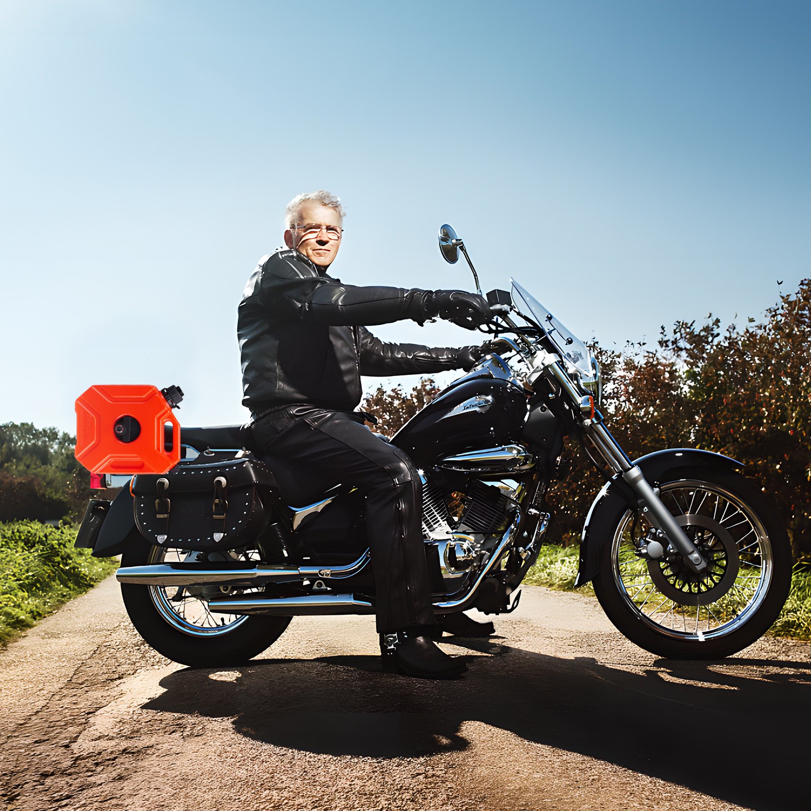 VEVOR Gas Can, 1.3 Gallon/5L, Fuel Tank with Spout and Lockable Bracket, Storage Gasoline Container, Auto-Off Function & Adjustable Flow Rate, Compatible with Most Cars Motorcycle SUV ATV UTV, Red