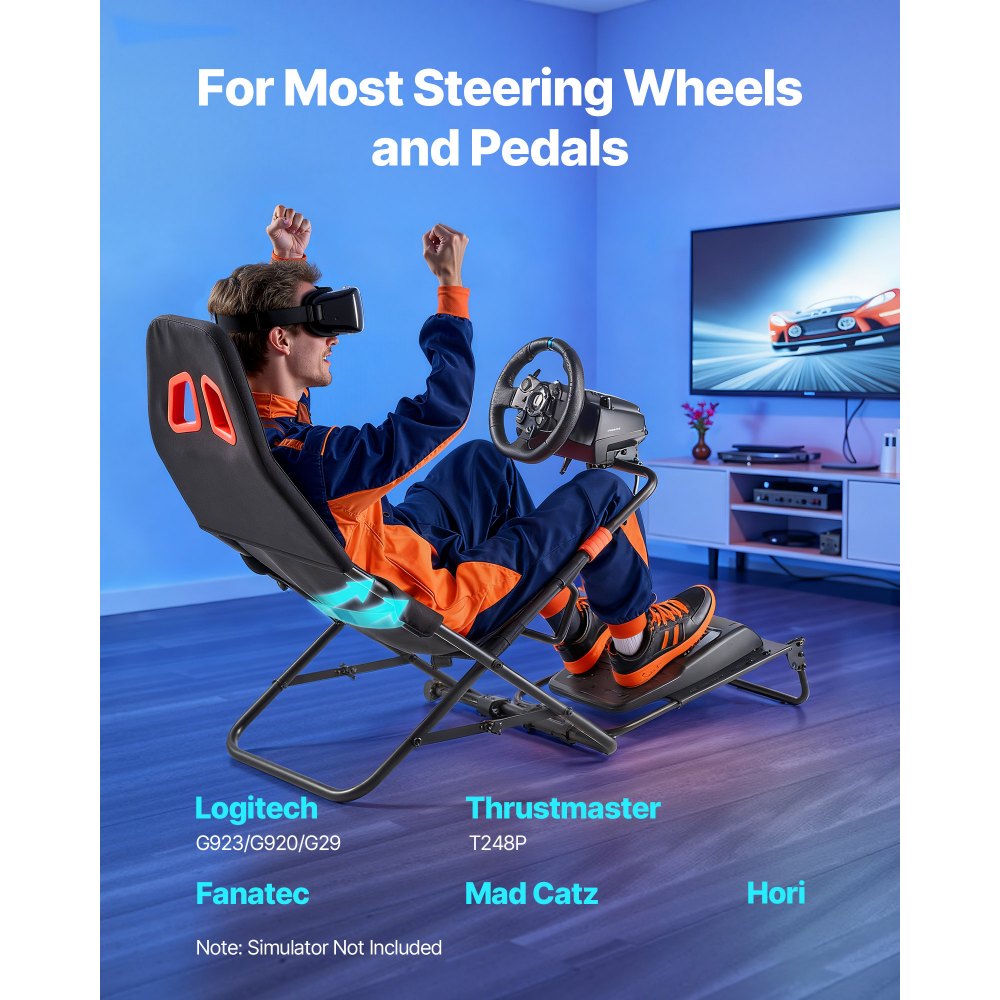 VEVOR Stuurwielstandaard, opvouwbare en verstelbare cockpit voor racesimulator, 620 mm breed, compatibel met Logitech G923/G920/G29, Thrustmaster T248P, Fanatec, Hori, Mad Catz, zwart