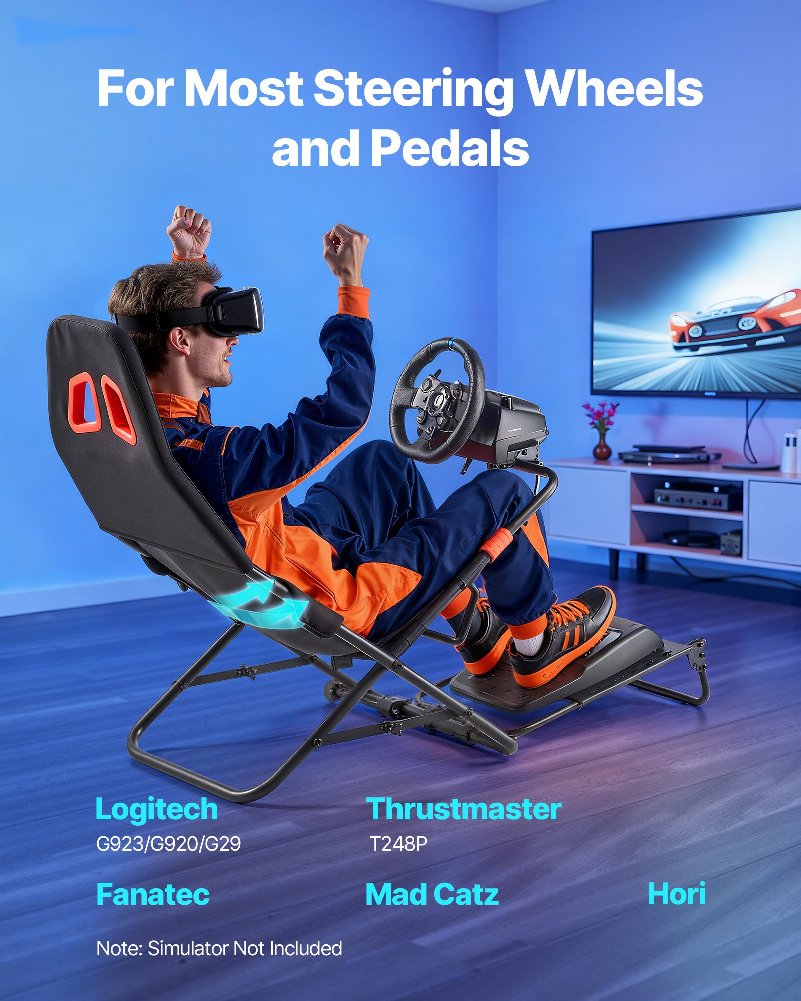 VEVOR Stuurwielstandaard, opvouwbare en verstelbare cockpit voor racesimulator, 620 mm breed, compatibel met Logitech G923/G920/G29, Thrustmaster T248P, Fanatec, Hori, Mad Catz, zwart