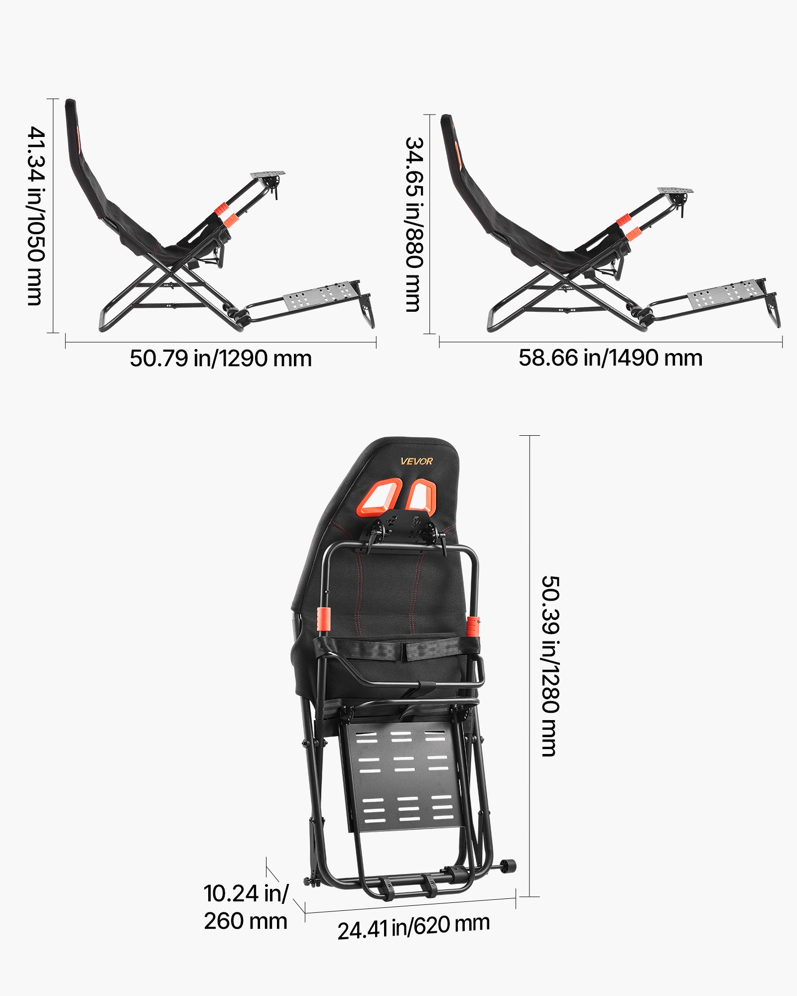 VEVOR Stuurwielstandaard, opvouwbare en verstelbare cockpit voor racesimulator, 620 mm breed, compatibel met Logitech G923/G920/G29, Thrustmaster T248P, Fanatec, Hori, Mad Catz, zwart