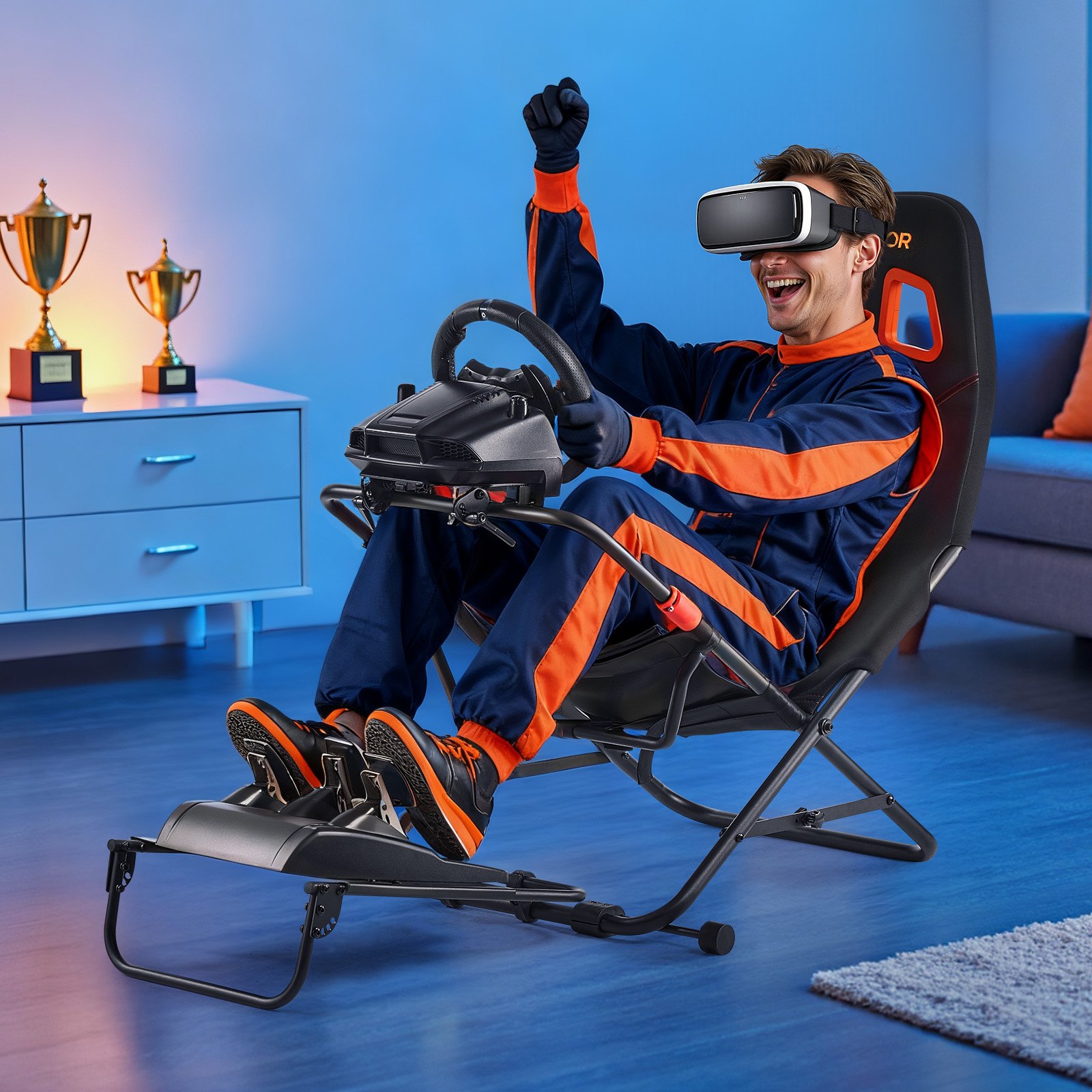 VEVOR Stuurwielstandaard, opvouwbare en verstelbare cockpit voor racesimulator, 620 mm breed, compatibel met Logitech G923/G920/G29, Thrustmaster T248P, Fanatec, Hori, Mad Catz, zwart