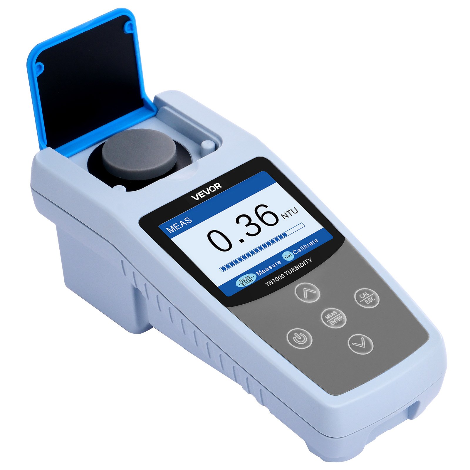 VEVOR Troebelheidsmeter Meetbereik 0-1000 NTU, ISO 7027-conform, draagbare troebelheidsmeter, snelle uitlezing, met kalibratie-oplossingen, monsterflesjes en draagtas, voor veld en installatie