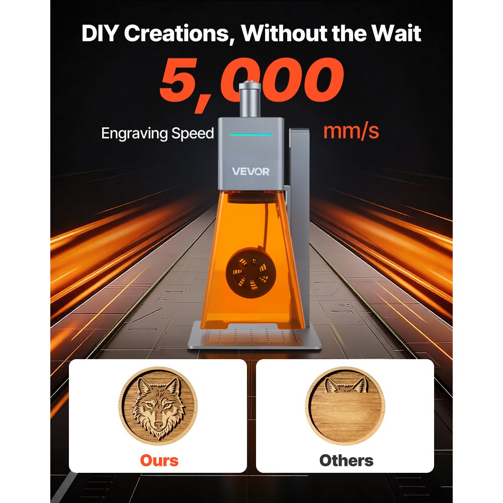 VEVOR Portable Laser Engraver, 5000 mm/s High Speed, 12W Handheld Blue Laser Engraver and Cutter, Engraving Precision 0.01 x 0.01 mm, DIY Engraving Tool, for Wood, Acrylic, Leather, Cloth, Class 4