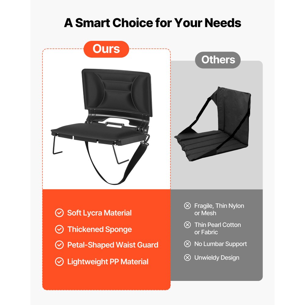 VEVOR Stadium Seat, Folding Bleacher Chair with Back Support and Thick Cushion, Padded Stadium Seat for Bleacher Includes Shoulder Strap, Hooks, Cup Holder, Lycra Material, Side Pocket, PP Material