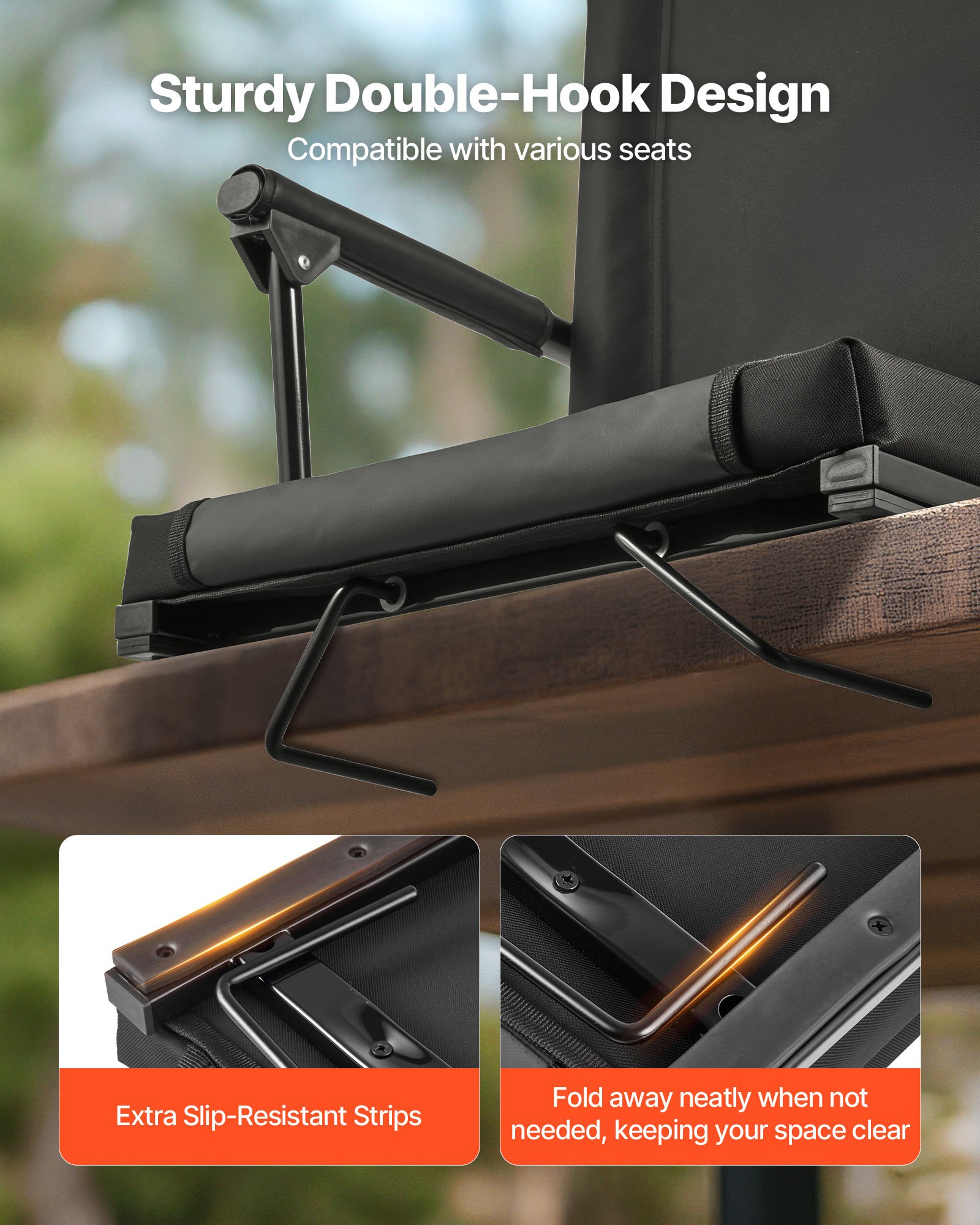 VEVOR Stadium Seat Draagbare tribunestoel met rugleuning en armleuningen, tribunestoel met schouderband, bekerhouder en haak, stadionstoel gemaakt van 600D Oxford-stof (totale breedte 474,98 mm) Zwart