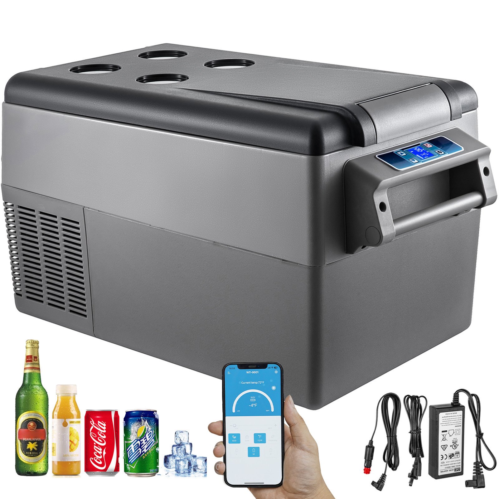 VEVOR 35L Compressor Koelbox, Roestvrij Staal, Autokoelkast 12/24V DC & 220V AC, Draagbare Minikoelkast -20°C tot 20°C, Geïsoleerde Box Ideaal voor Auto, Vrachtwagen, Camper, Camping, Vakantie