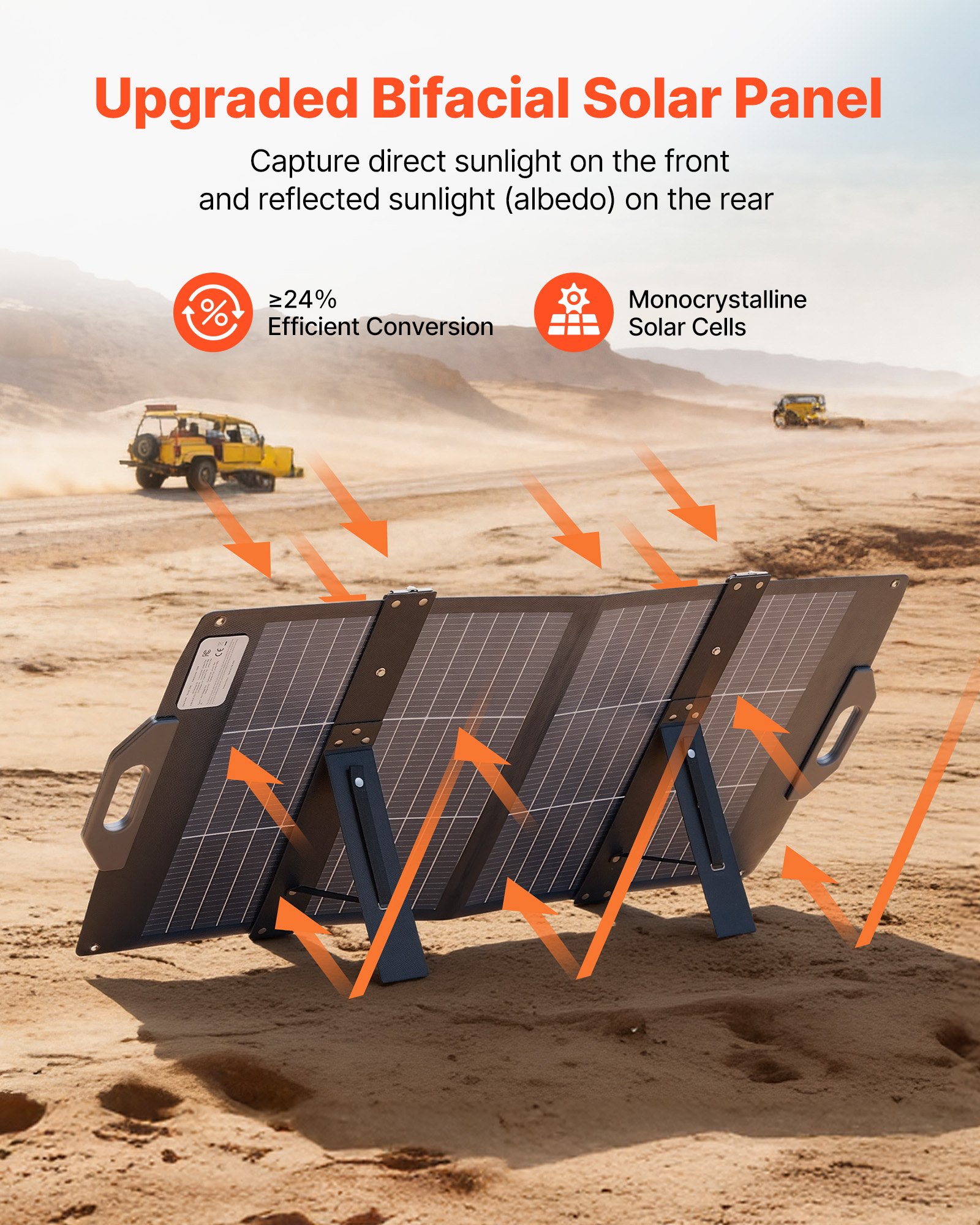VEVOR opvouwbaar zonnepaneel 100W, 16BB N-type bifaciale monokristallijne zonnemodule met lader, 24% rendement, met MC4-uitgang, USB-A (QC3.0), Type-C en DC-poorten voor powerstations